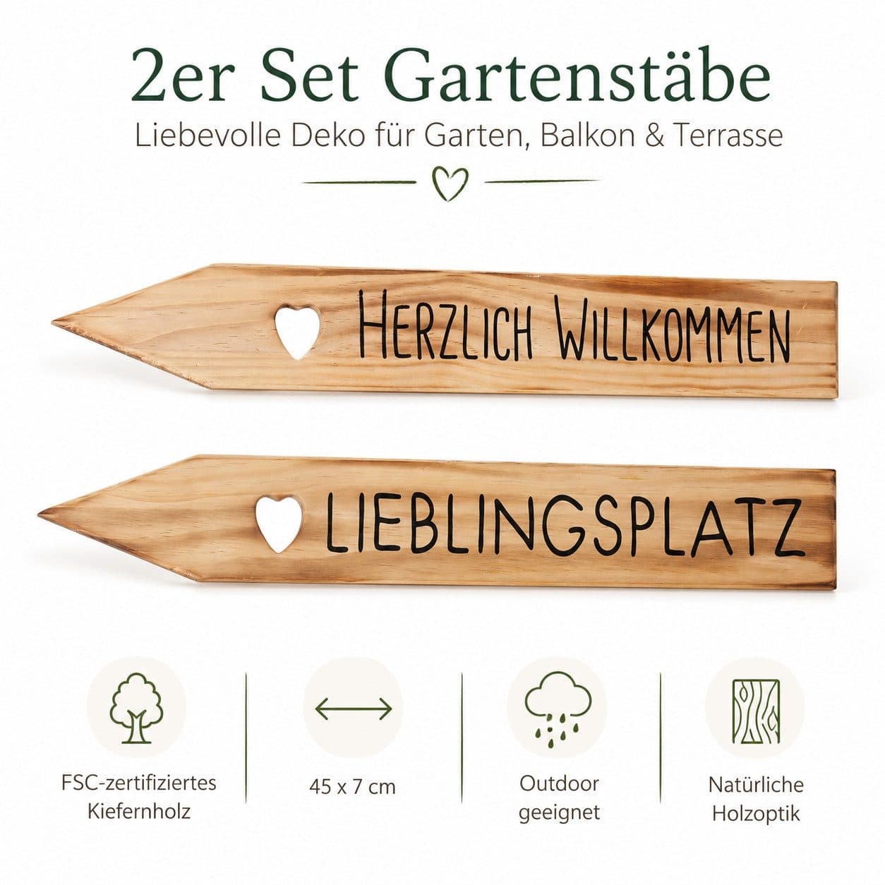 BOLTZE Rankhilfe Pflanzstab 2er-Set Kiefernholz Natur - Bild 2