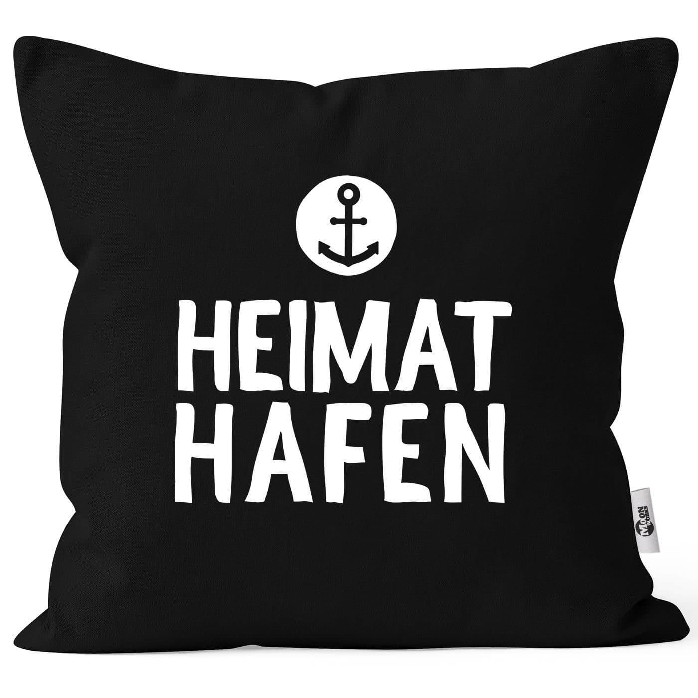 MoonWorks Dekokissen Kissenbezug Aufschrift Heimathafen Anker Schwarz - Bild 2