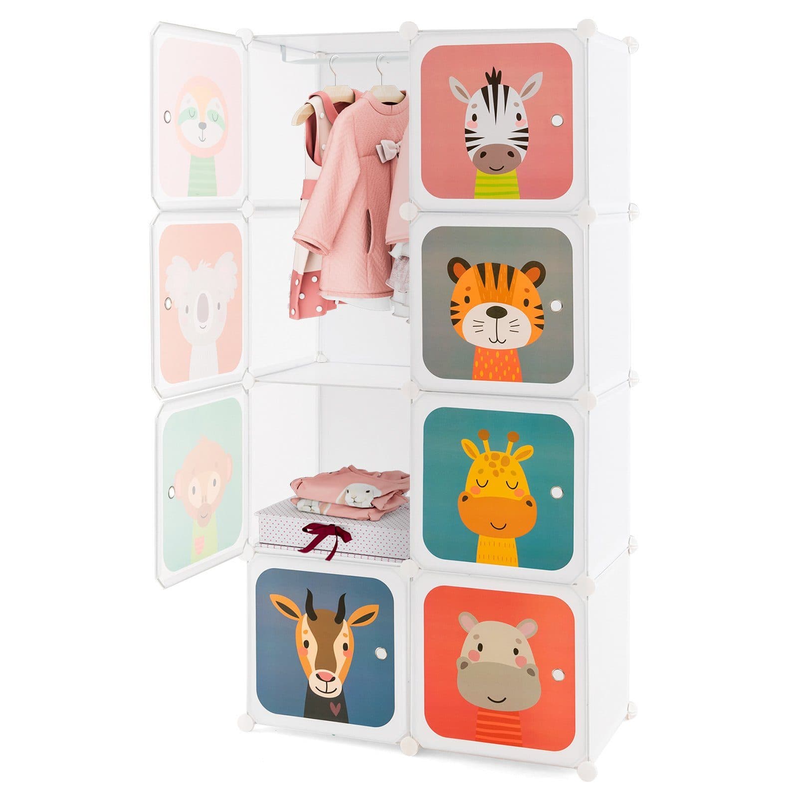 COSTWAY Kinderkleiderschrank mit 8 Würfeln und Kleiderstange Weiß - Bild 2