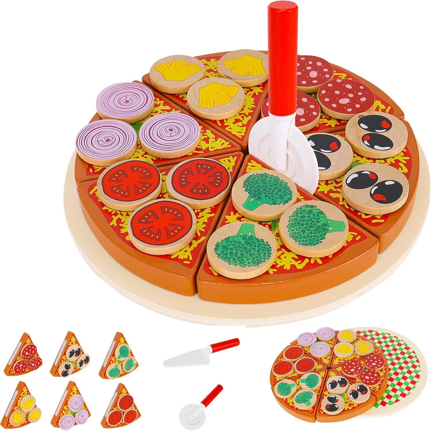 KRUZZEL Spielküche Pizza-Set aus Holz 27-teilig Bunt - Bild 2