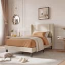 PXloue Polsterbett Leinen mit Lattenrost und hohem Kopfteil Beige Bild 2
