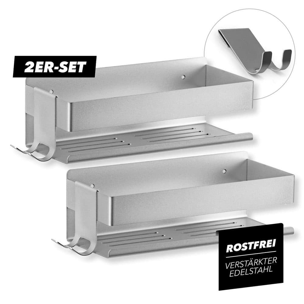 Benkstein Duschablage 2er-Set Silber Edelstahl mit Hakenleiste - Bild 2