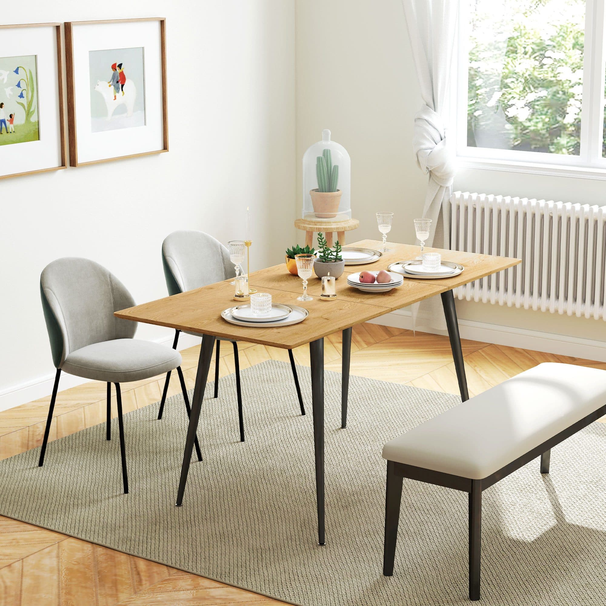 HOMCOM Ausziehbarer Esstisch Natur MDF Stahlbeine - Bild 2