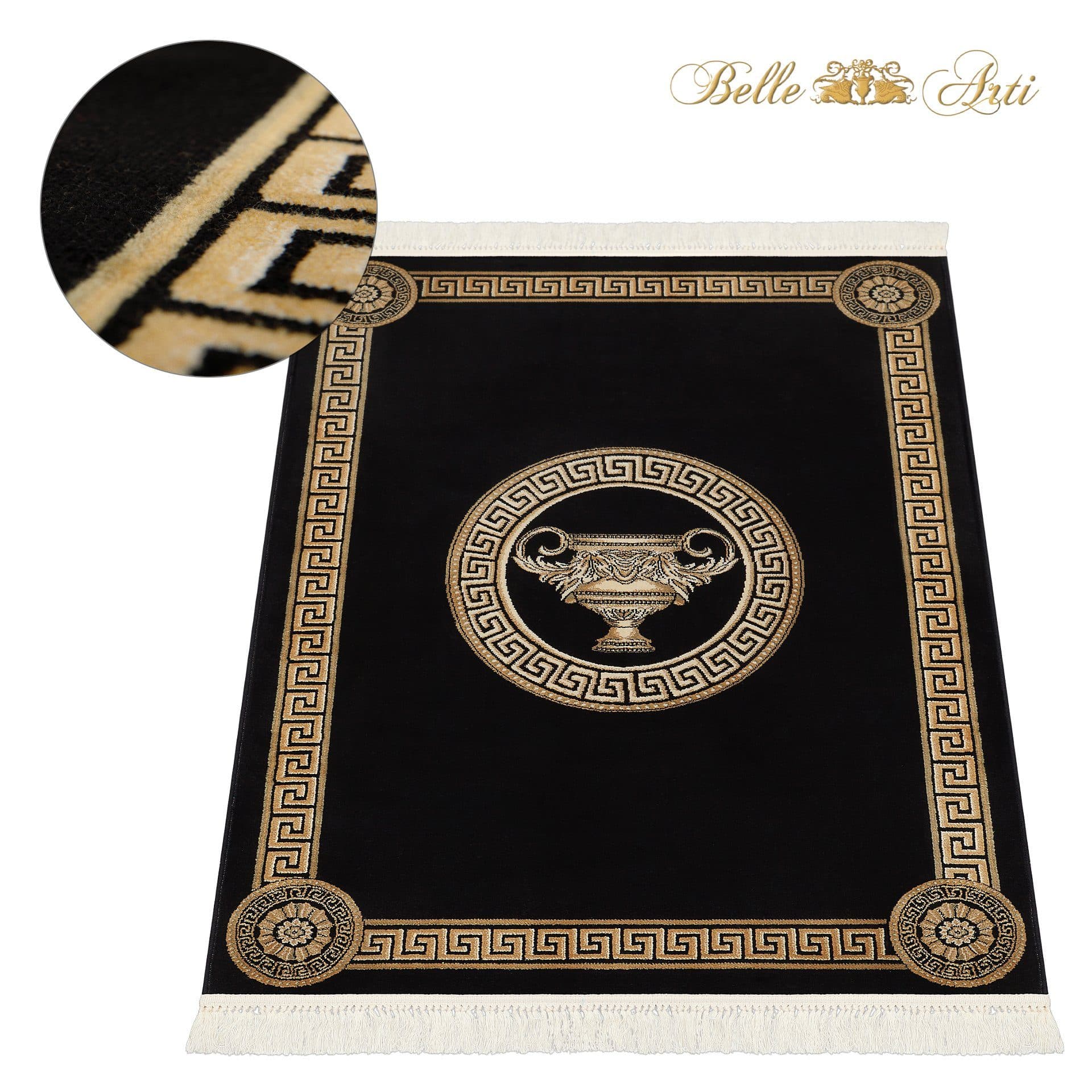Belle Arti Teppich Amphore 100% Viskose Schwarz Gold - Bild 2