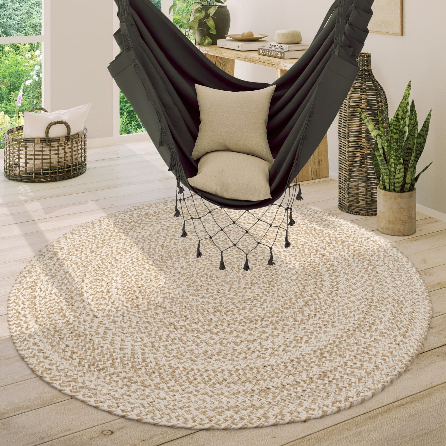 KADIMA DESIGN Baumwollteppich Beige Rund 100 cm Boho - Bild 2