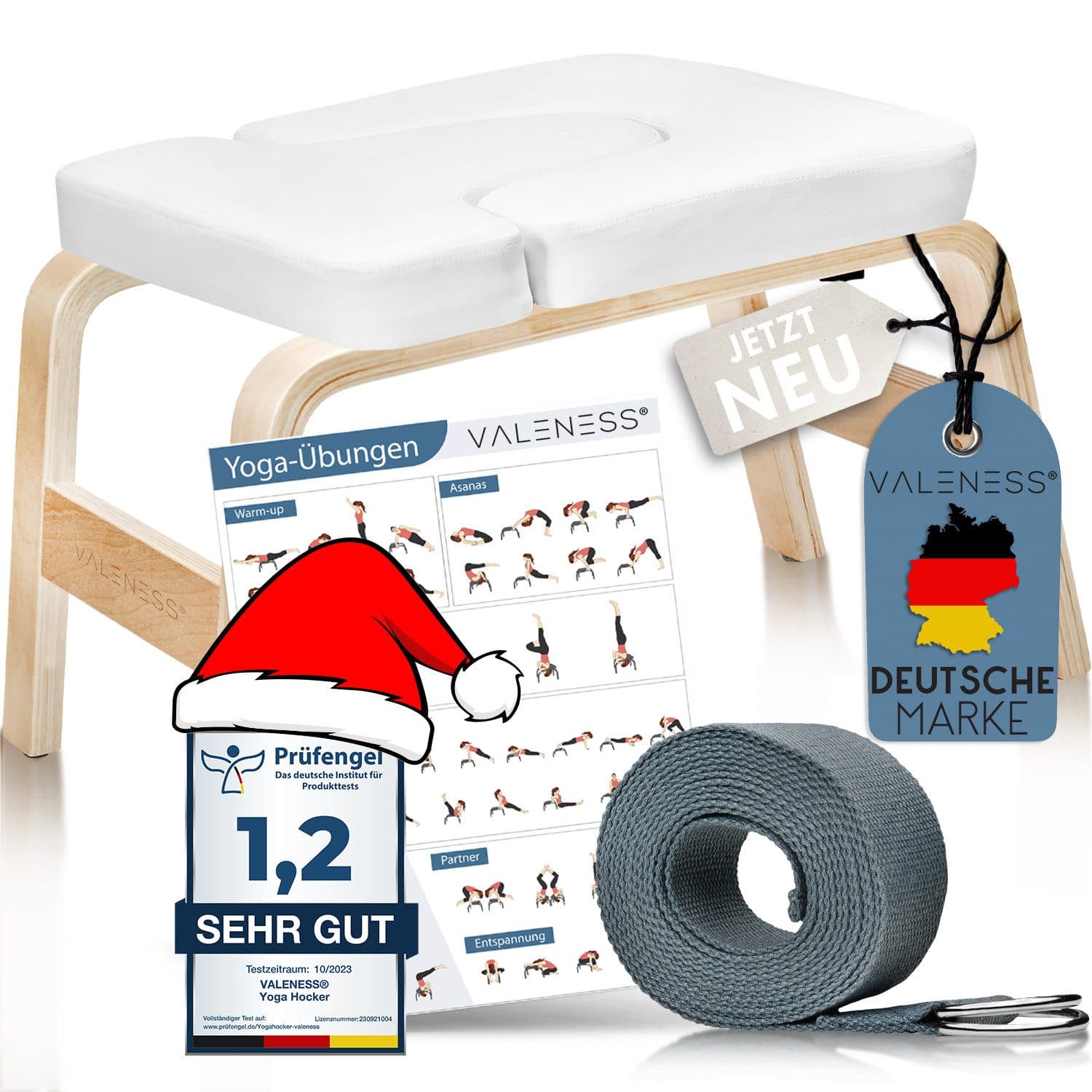 VALENESS Kopfstandhocker Weiß Massivholz Yoga Hocker mit Zubehör - Bild 2