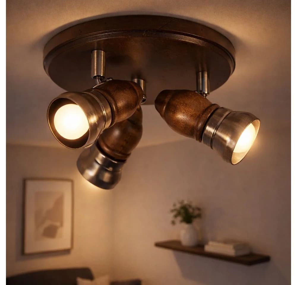 GLOBO LIGHTING Deckenleuchte Rustikal Holz Messing E14 - Bild 4