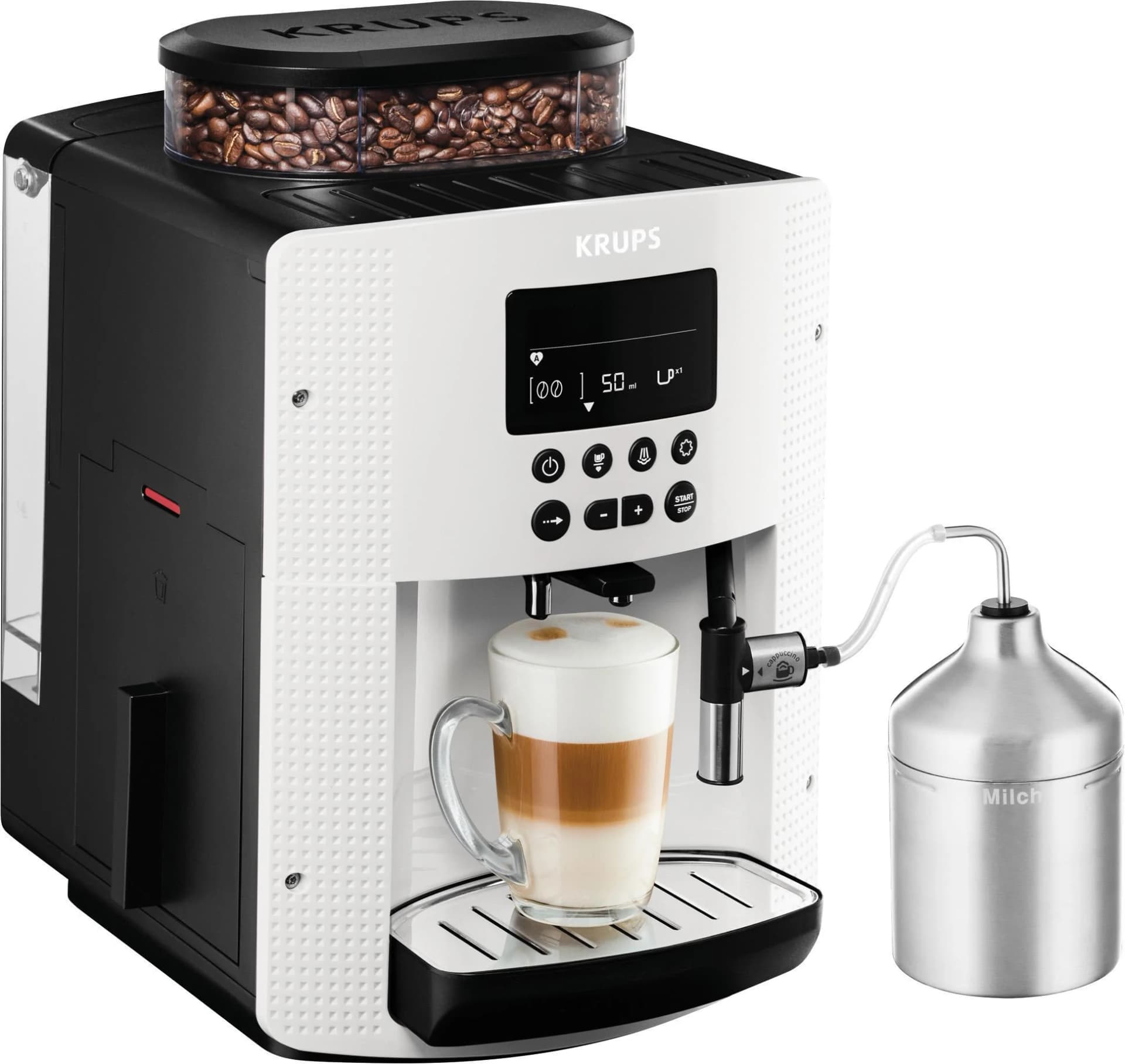 KRUPS Kaffeevollautomat EA8161 Weiß mit Milchbehälter