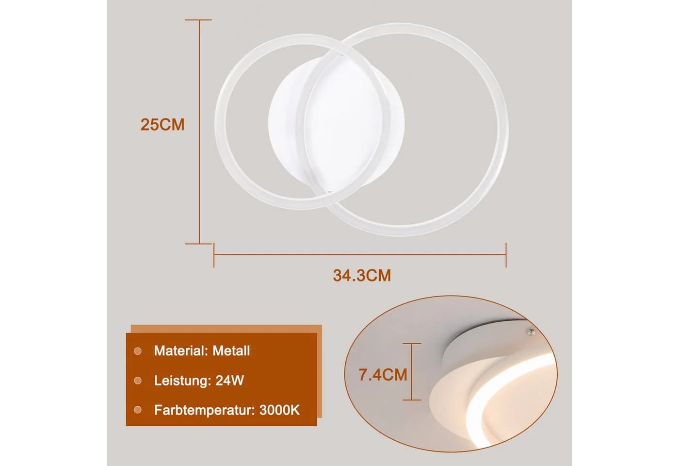 ZMH LED Deckenleuchte 2 Ringe Modern 24W 3000K Schwarz