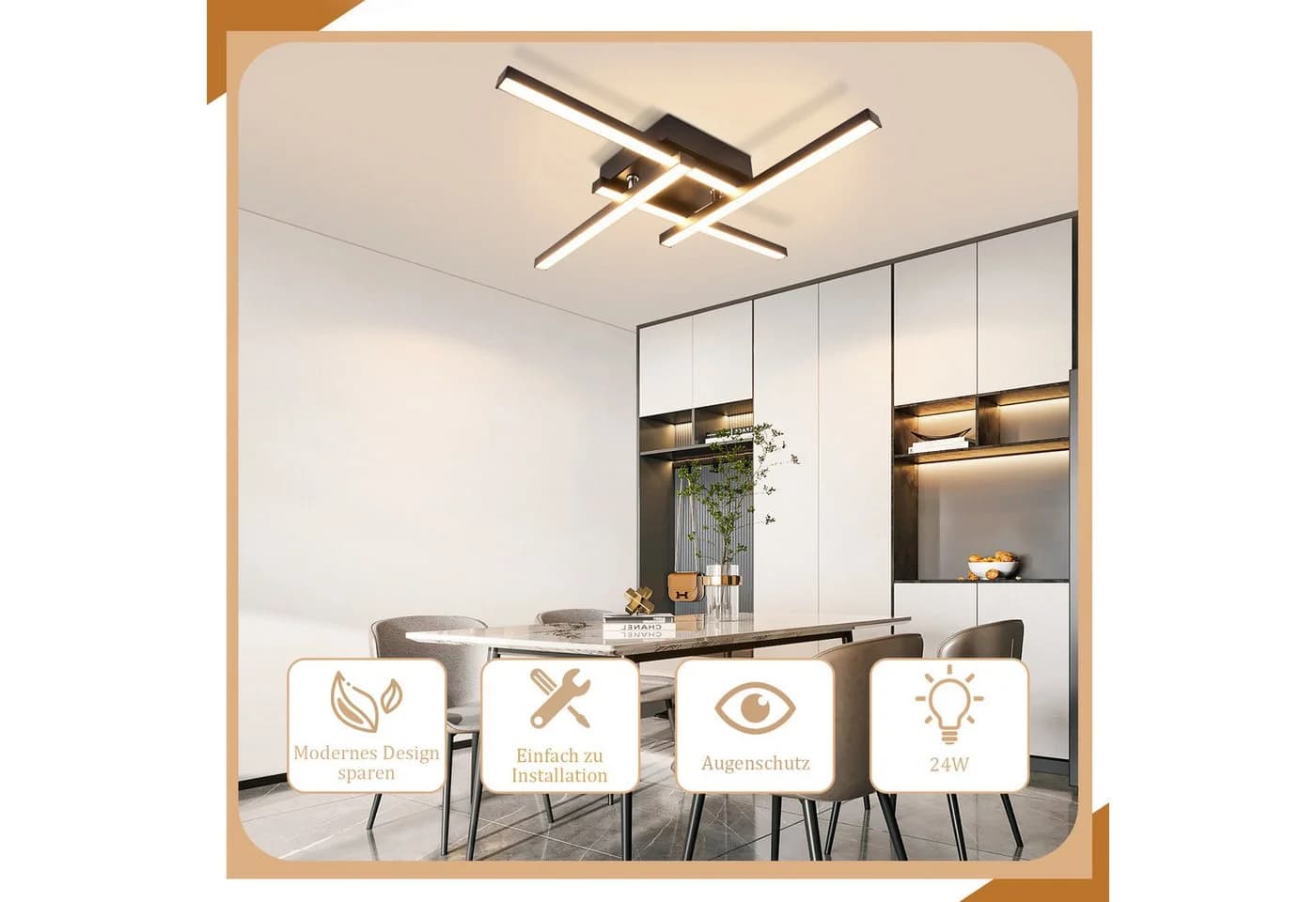 ZMH LED Deckenleuchte 4-flammig Schwarz Modern - Bild 5