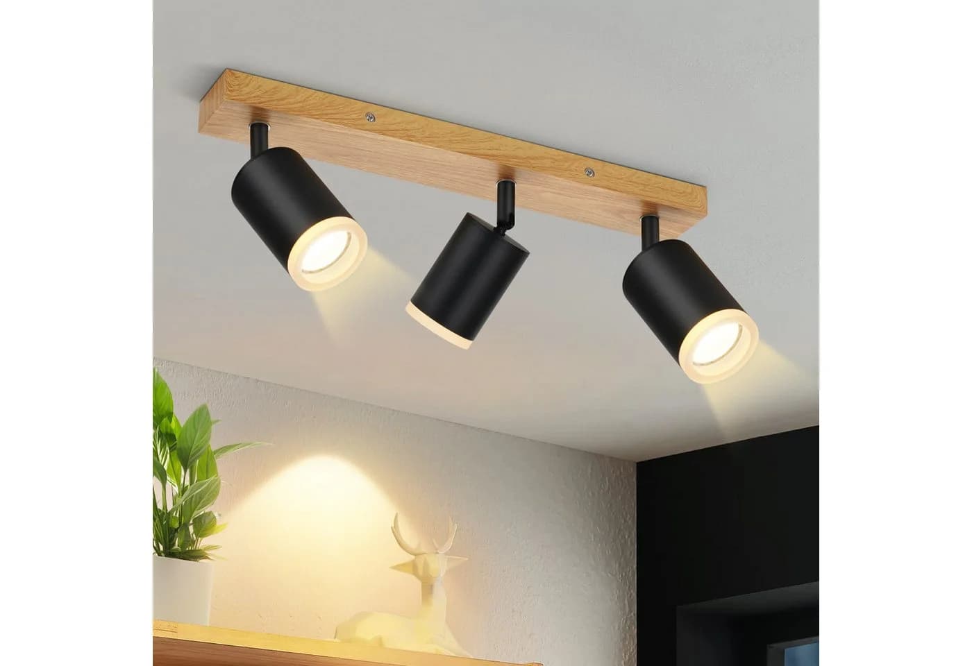 ZMH LED Deckenstrahler 2/3/4 Flammig GU10 Holz-Acryl Deckenleuchte Schwarz - Bild 2
