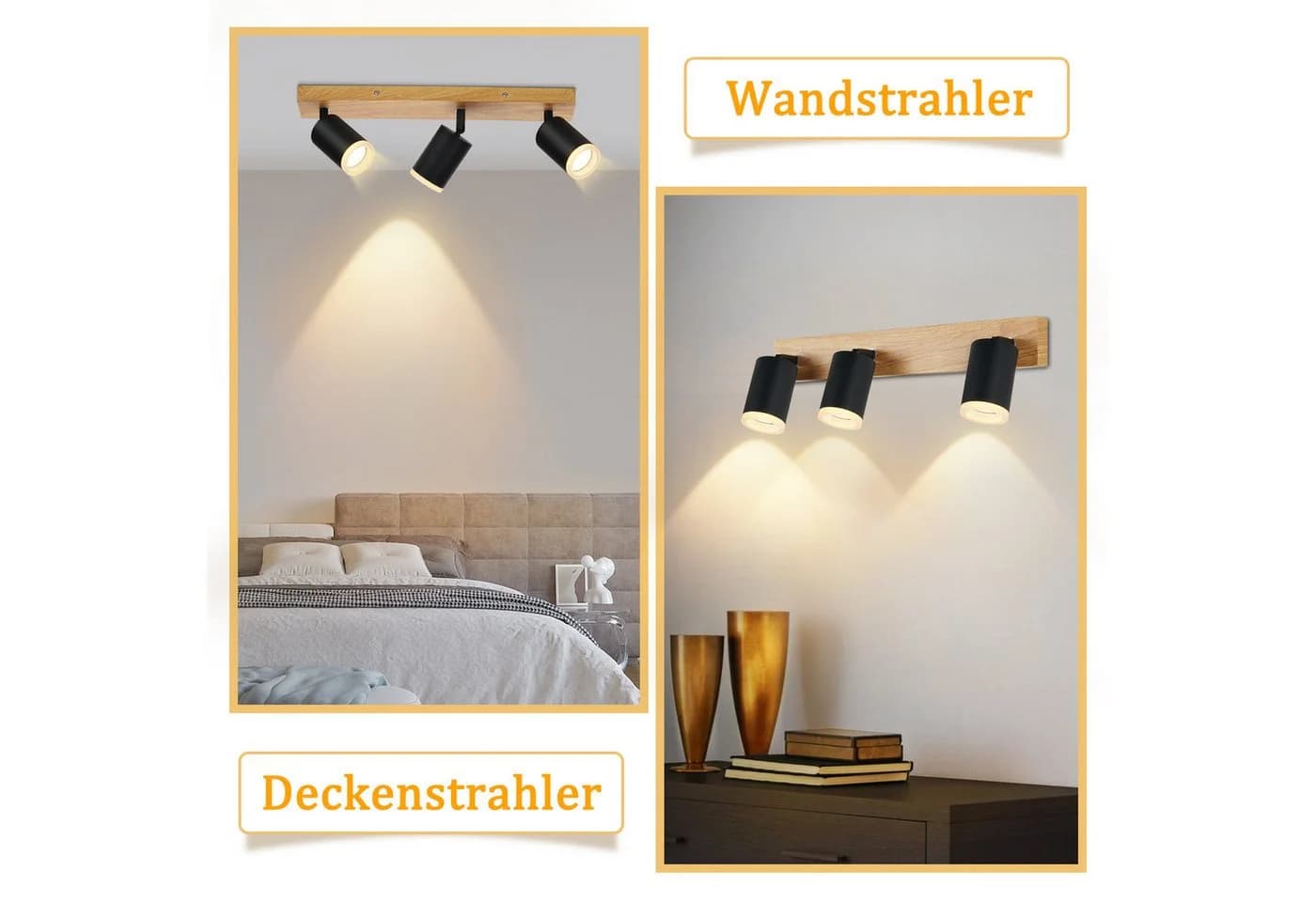 ZMH LED Deckenstrahler 2/3/4 Flammig GU10 Holz-Acryl Deckenleuchte Schwarz - Bild 4