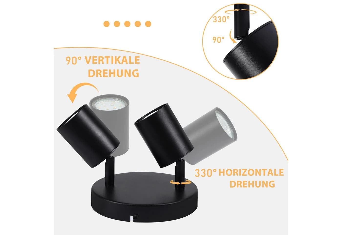 ZMH Deckenstrahler 2 Flammig Rund Deckenlampe 330° Schwarz - Bild 3