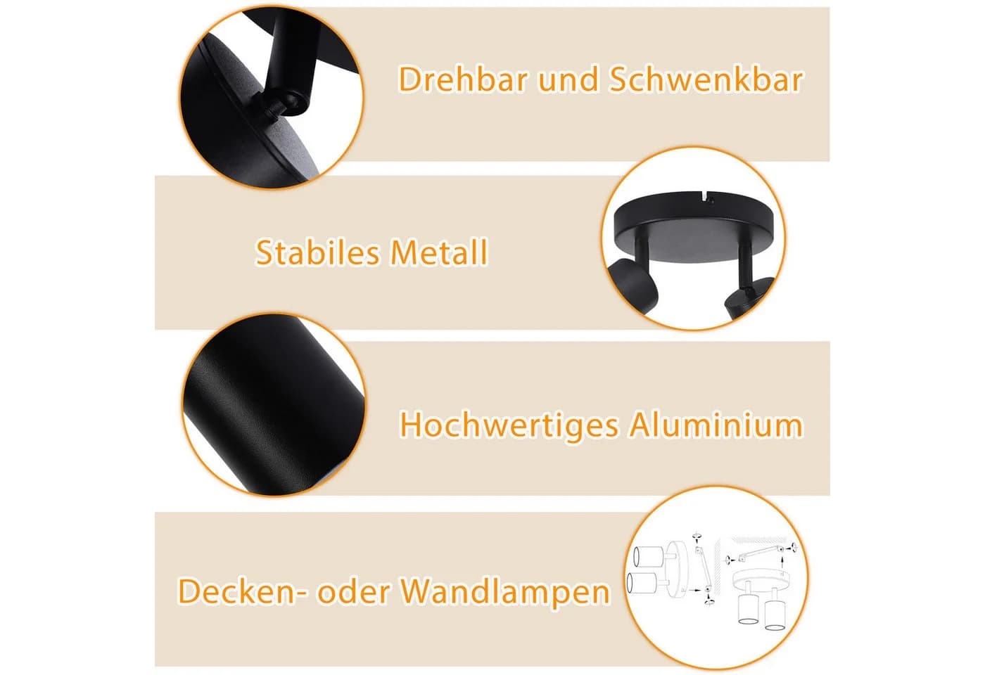 ZMH Deckenstrahler 2 Flammig Rund Deckenlampe 330° Schwarz - Bild 4