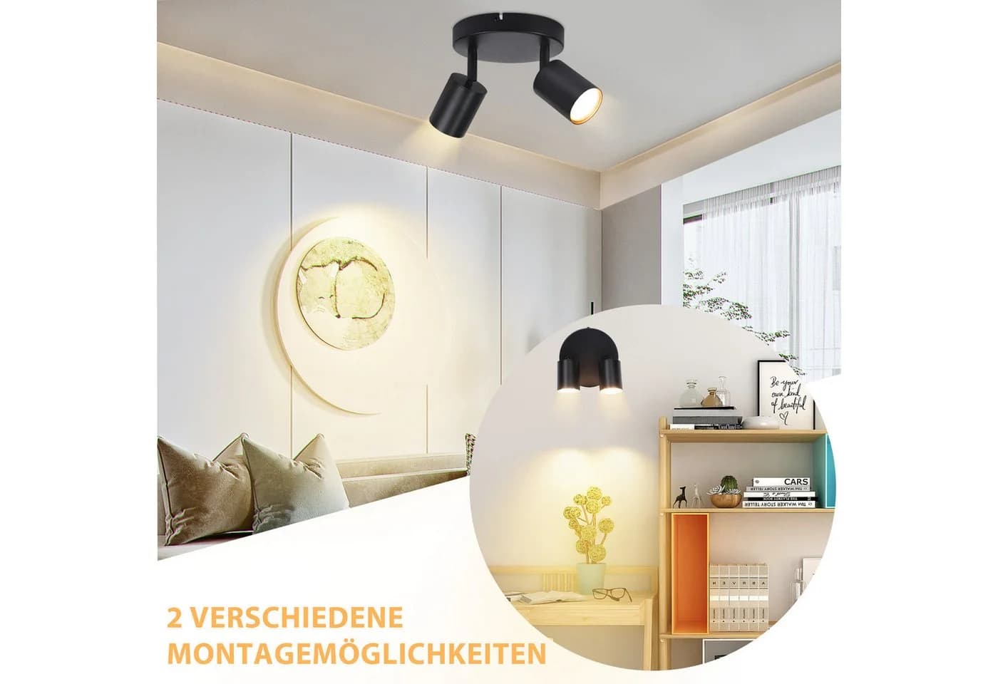 ZMH Deckenstrahler 2 Flammig Rund Deckenlampe 330° Schwarz - Bild 5