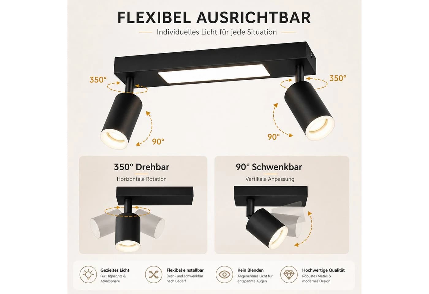 Nettlife Deckenstrahler 1/2/3/4 Flammig GU10 LED Warmweiß Schwenkbar - Bild 4