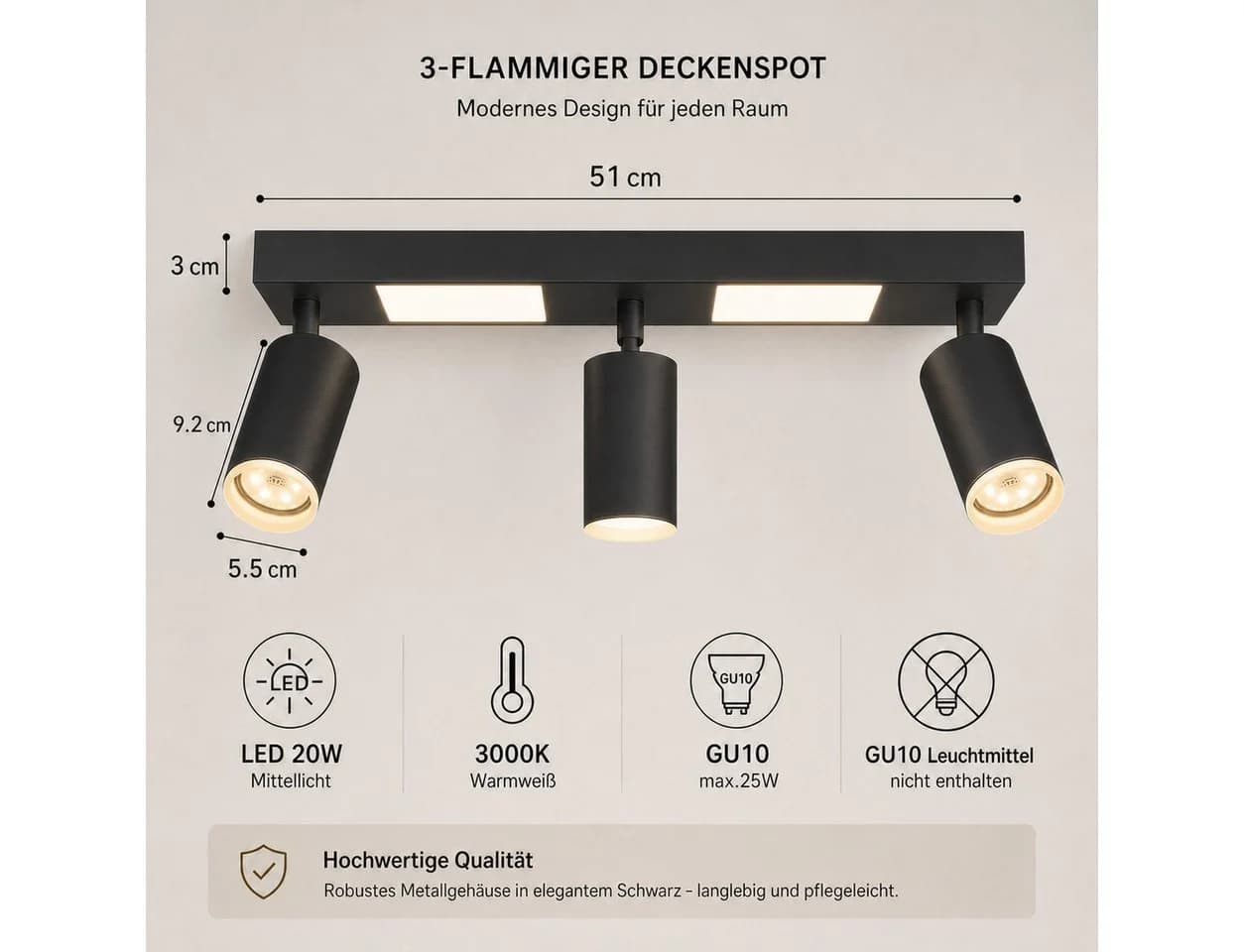 Nettlife Deckenstrahler 1/2/3/4 Flammig GU10 LED Warmweiß Schwenkbar Metall - Bild 3