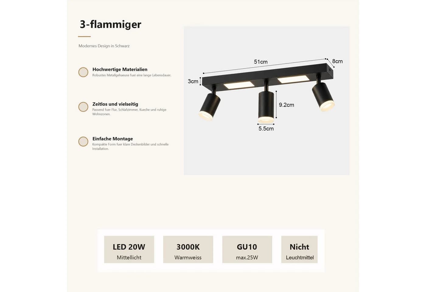 Nettlife Deckenstrahler 1/2/3/4 Flammig GU10 LED Warmweiß Schwenkbar Metall - Bild 4
