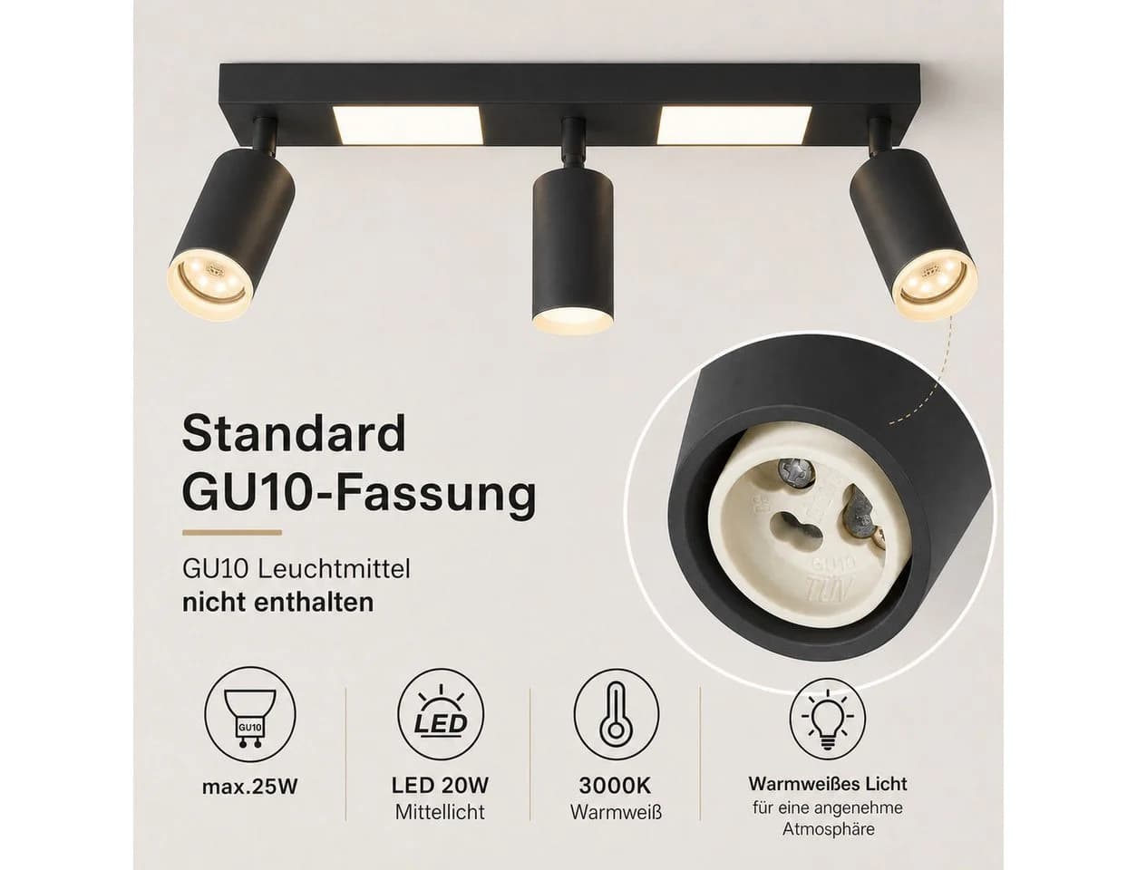 Nettlife Deckenstrahler 1/2/3/4 Flammig GU10 LED Warmweiß Schwenkbar Metall - Bild 5