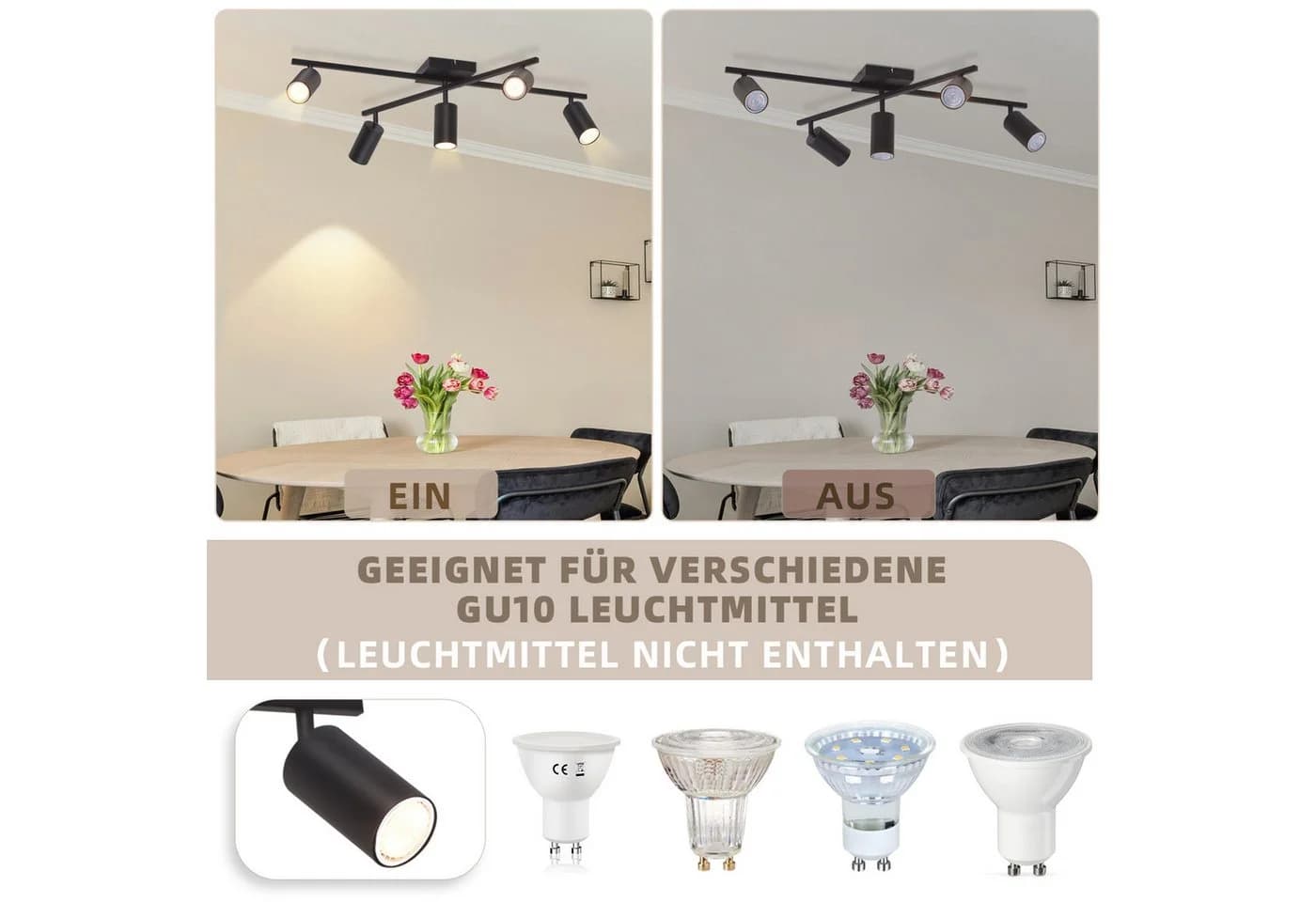 Nettlife Deckenstrahler Schwarz 5 flammig GU10 modern Schwenkbar - Bild 3