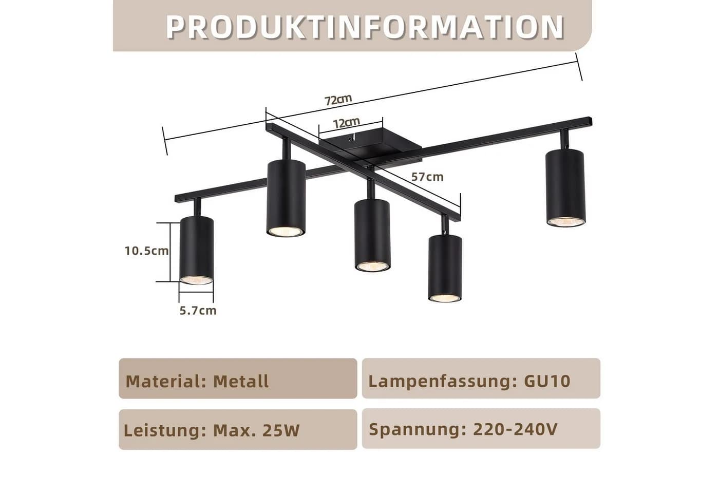 Nettlife Deckenstrahler Schwarz 5 flammig GU10 modern Schwenkbar - Bild 4