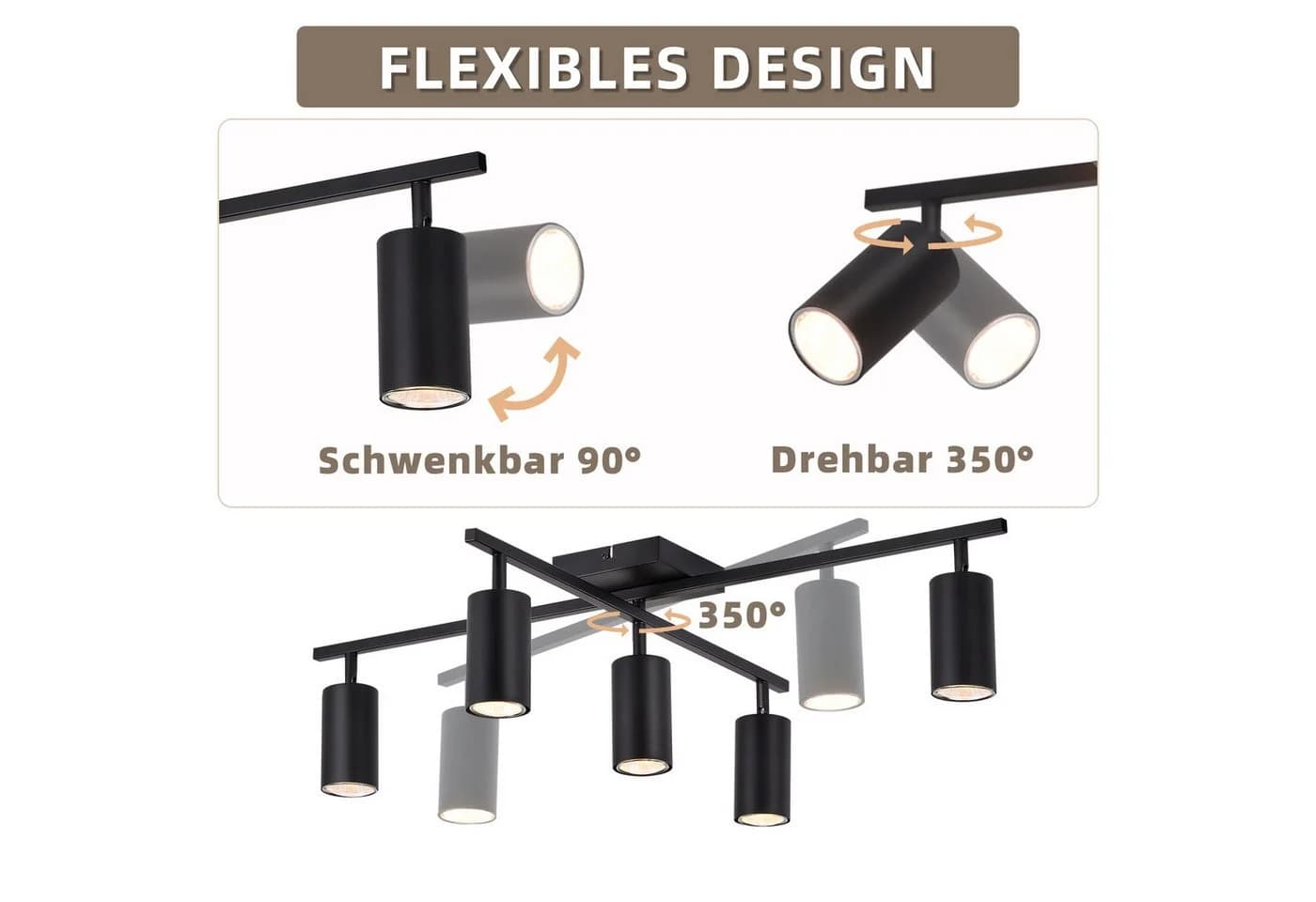 Nettlife Deckenstrahler Schwarz 5 flammig GU10 modern Schwenkbar - Bild 5