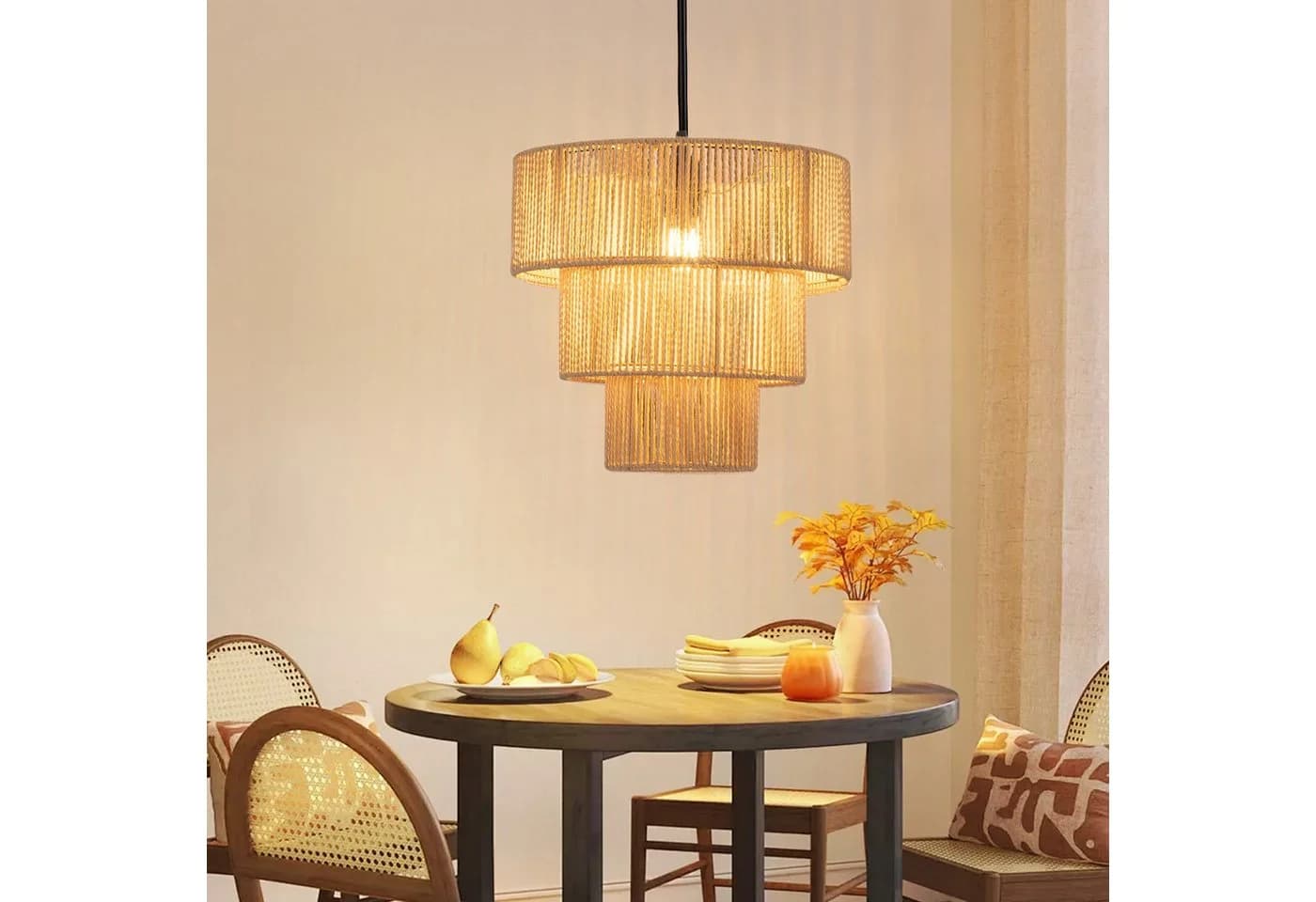 Nettlife Pendelleuchte Esstisch Rattan 150cm E27 1-flammig Boho Retro - Bild 2