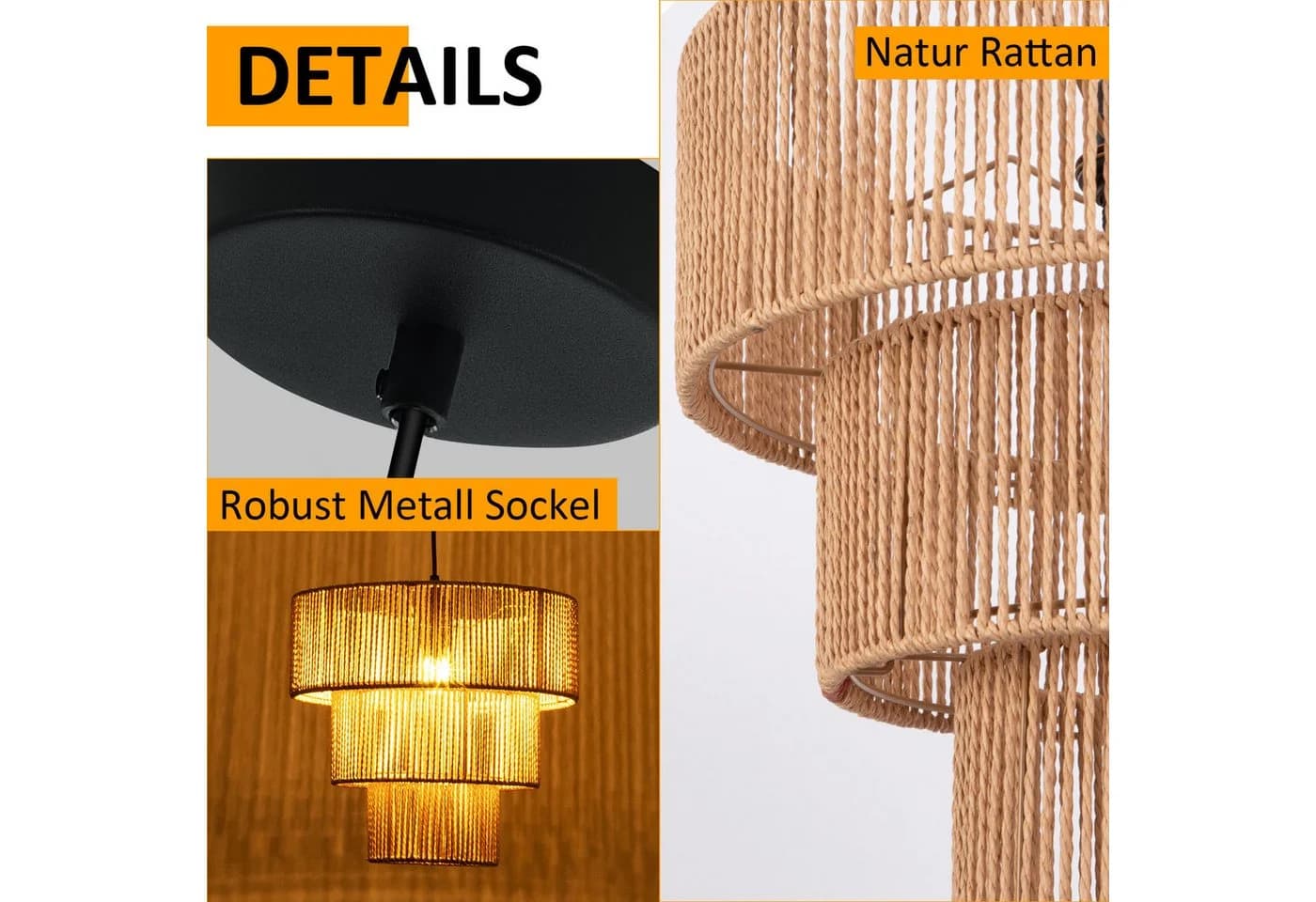Nettlife Pendelleuchte Esstisch Rattan 150cm E27 1-flammig Boho Retro - Bild 3