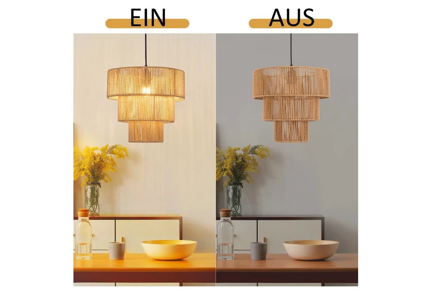 Nettlife Pendelleuchte Esstisch Rattan 150cm E27 1-flammig Boho Retro - Bild 5