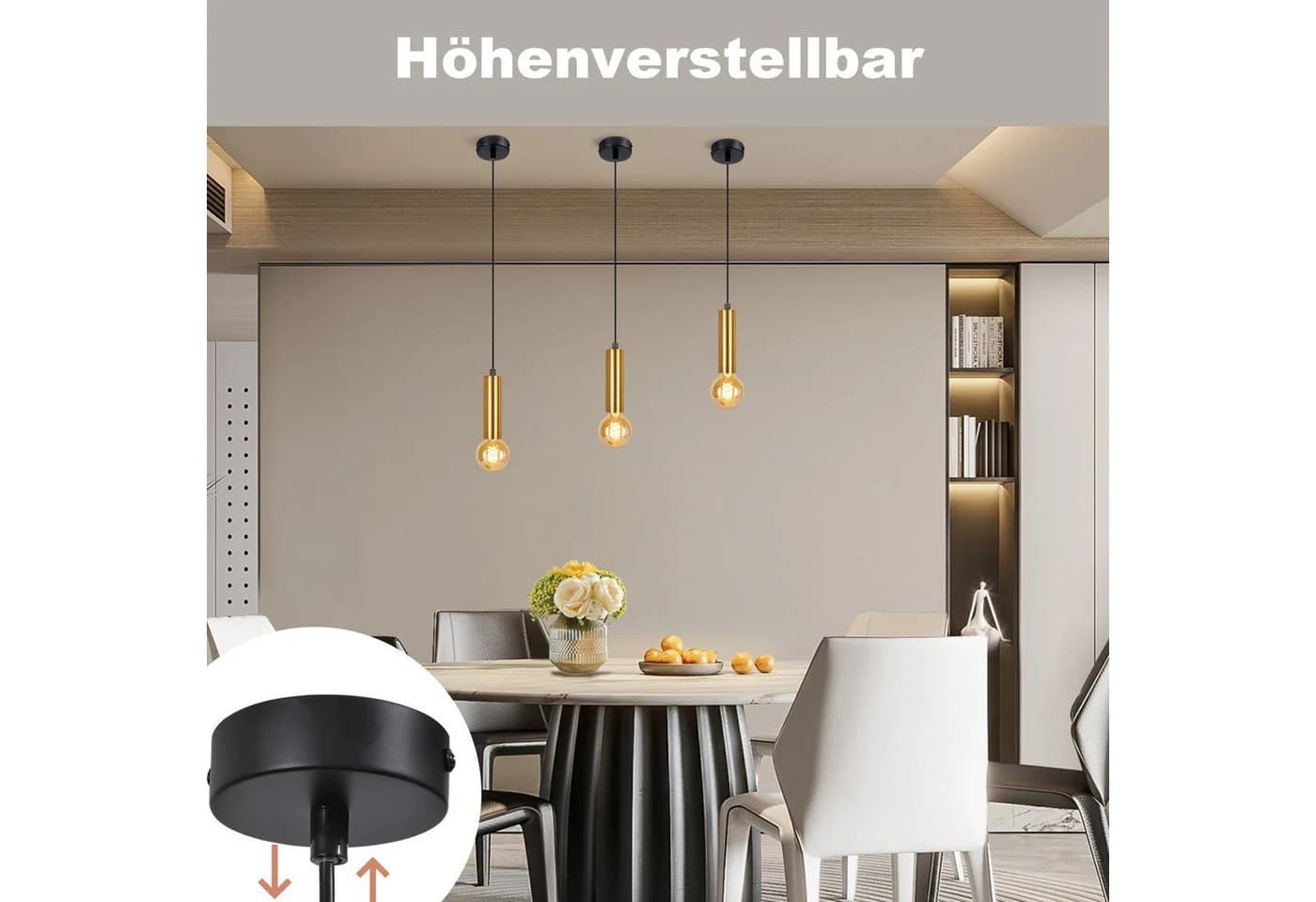 Nettlife Hängeleuchte Gold E27 Industrial Pendelleuchte Höhenverstellbar