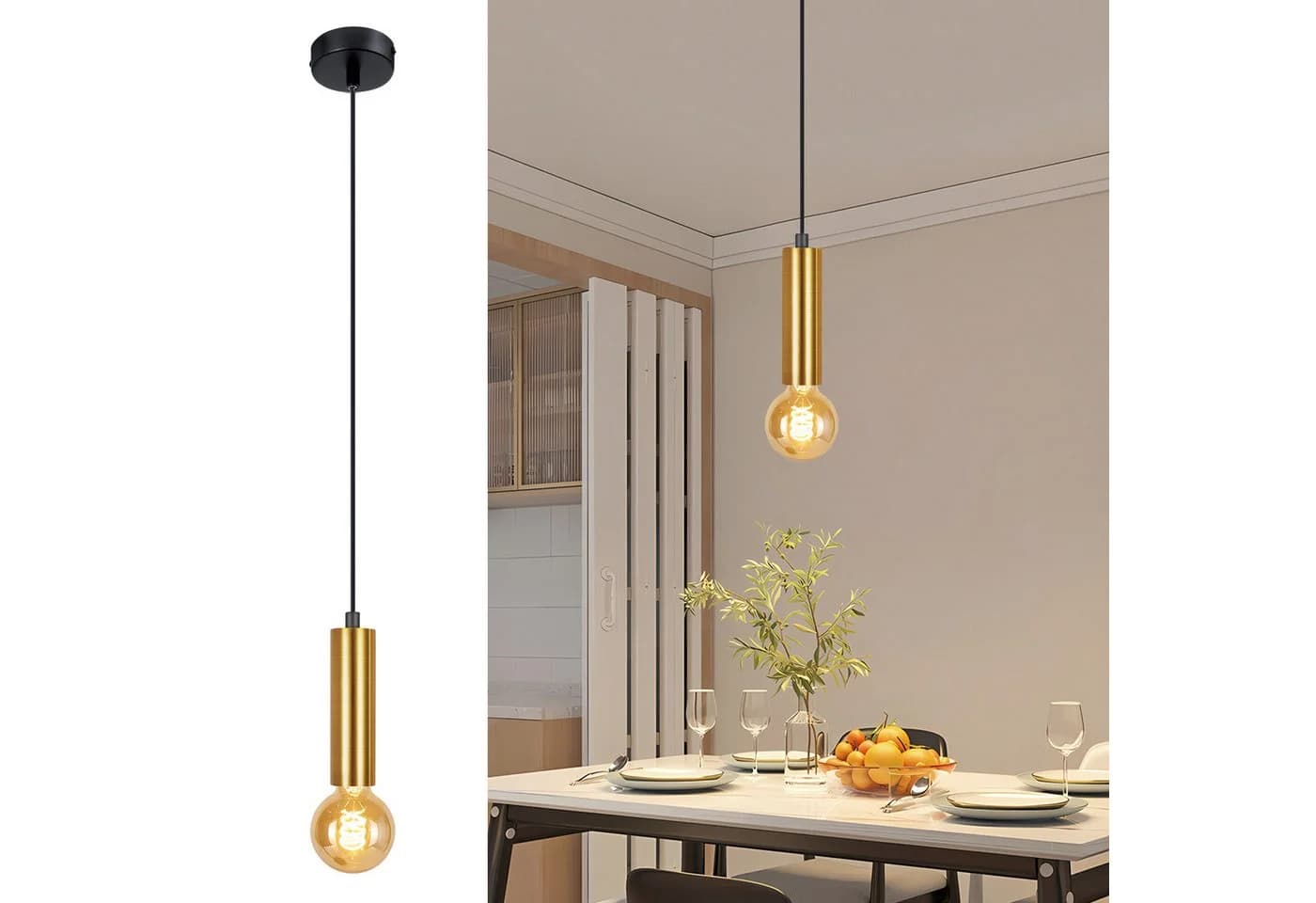 Nettlife Hängeleuchte Gold E27 Industrial Pendelleuchte Höhenverstellbar - Bild 2