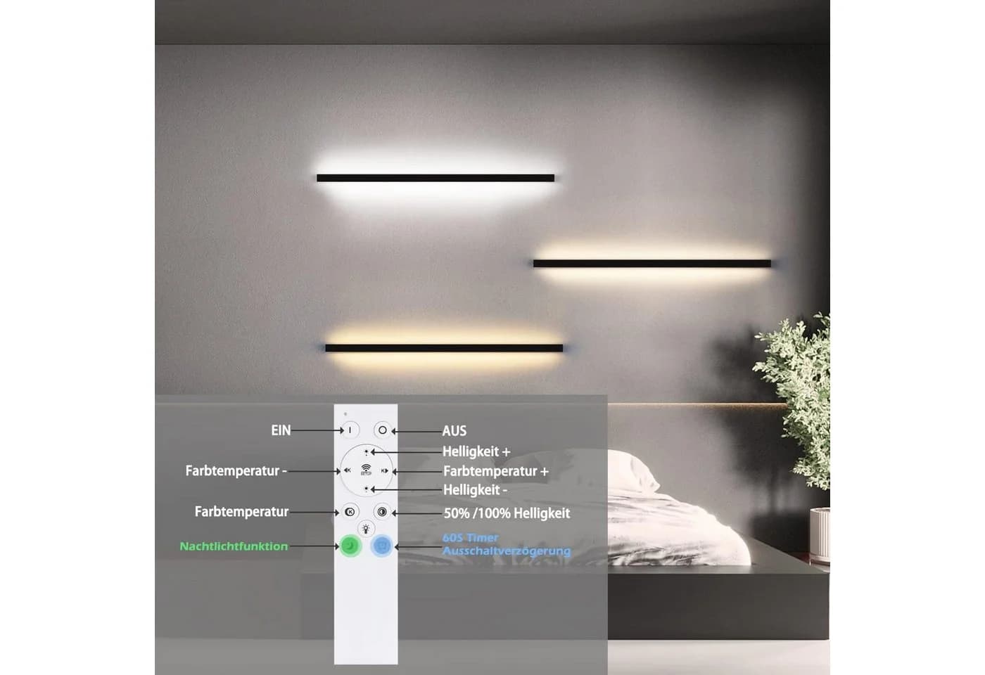 Nettlife LED Wandleuchte Schwarz Modern 60CM Dimmbar - Bild 3