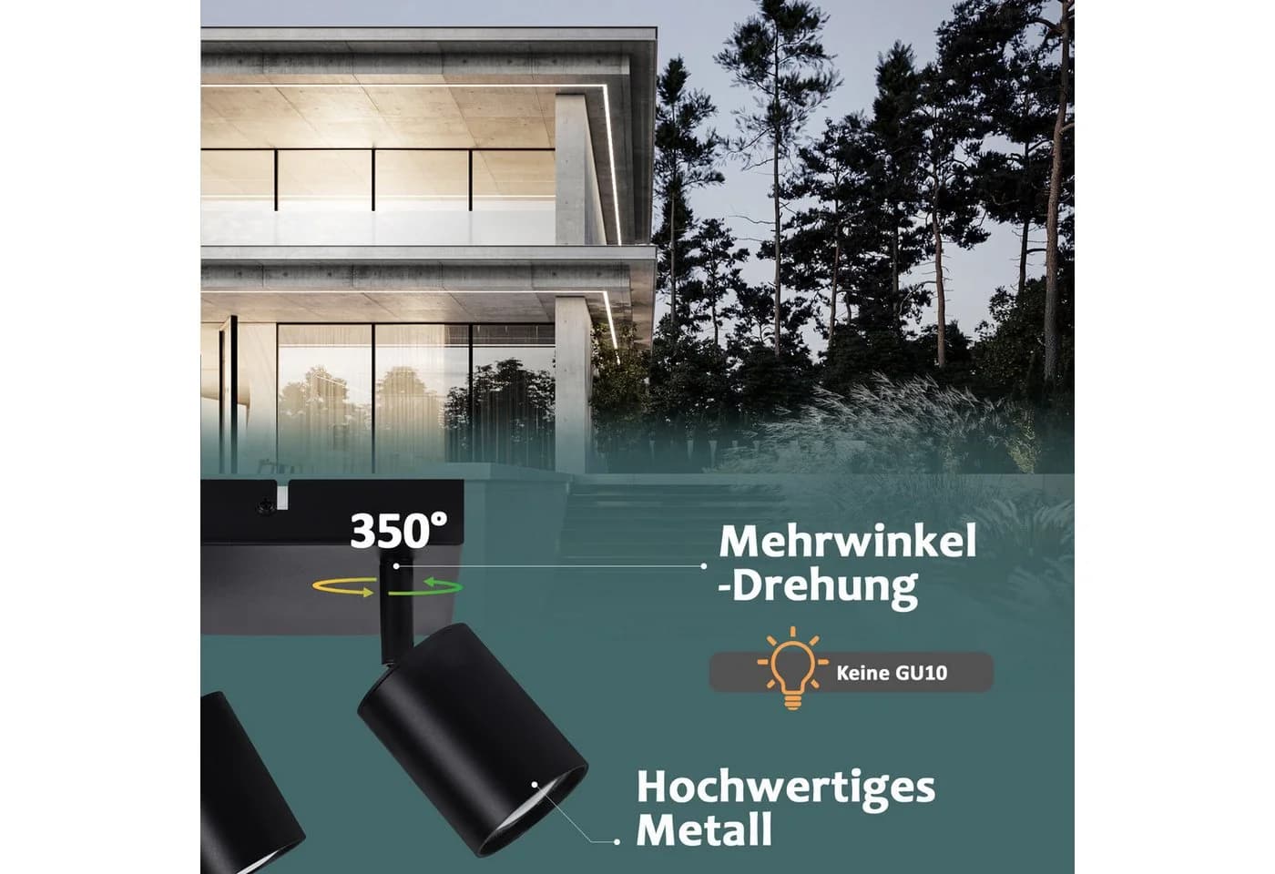 Nettlife Deckenstrahler Schwarz GU10 Modern 2-flammig Schwenkbar - Bild 3