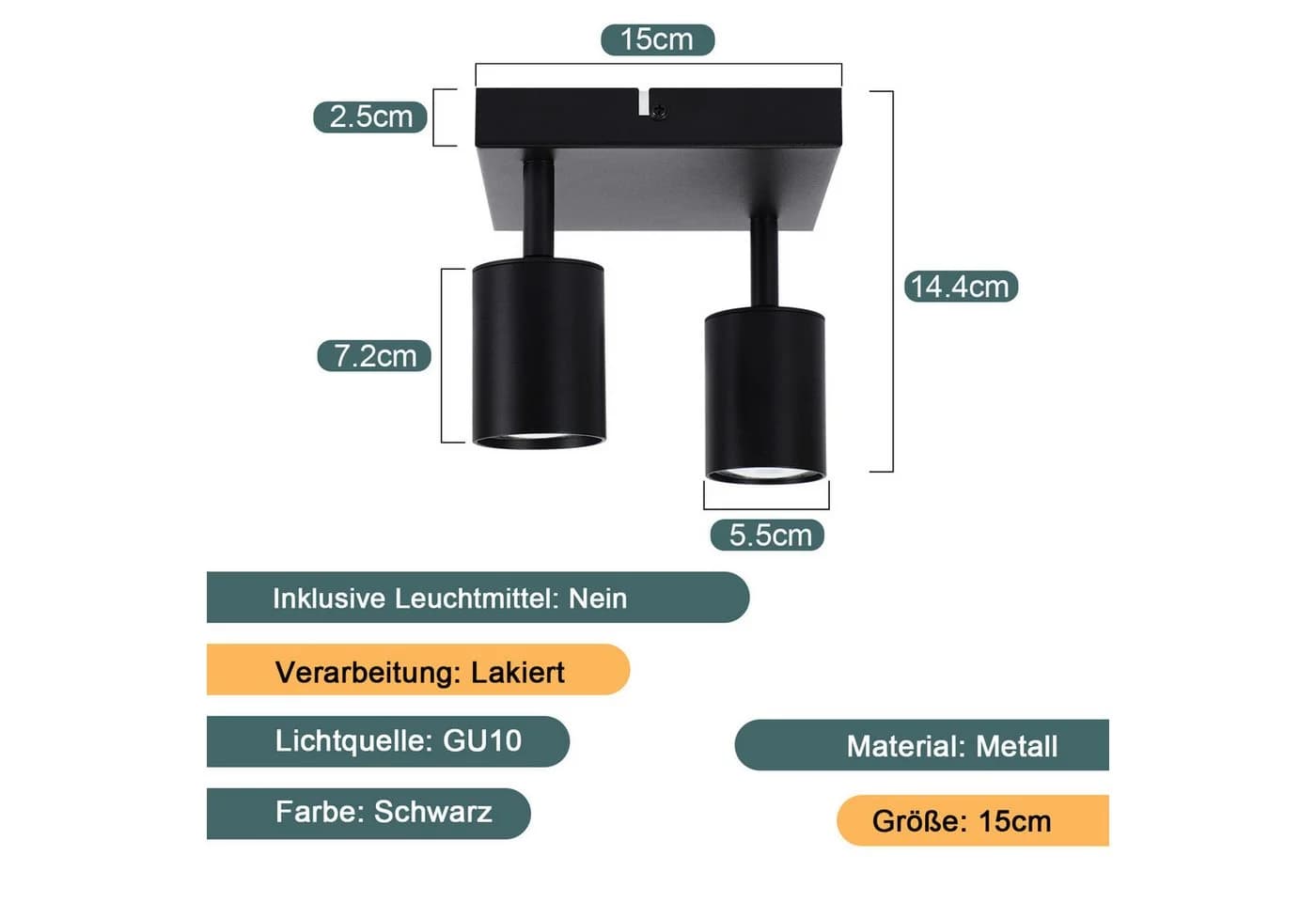 Nettlife Deckenstrahler Schwarz GU10 Modern 2-flammig Schwenkbar - Bild 4