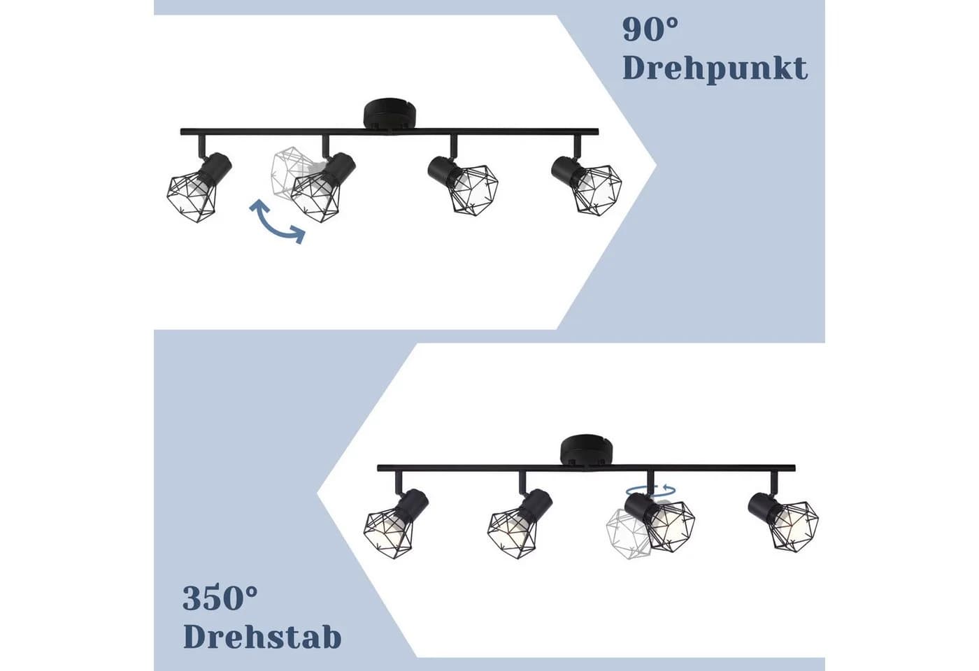 Nettlife Deckenstrahler Schwarz 2/3/4/5 Flammig E14 Industrial Schwenkbar 350° LED wechselbar - Bild 3