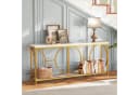 COSTWAY Konsolentisch schmal Marmor mit geometrischem Metallrahmen Gold Bild 1
