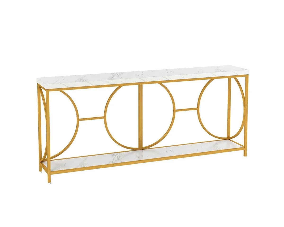 COSTWAY Konsolentisch schmal Marmor mit geometrischem Metallrahmen Gold - Bild 2