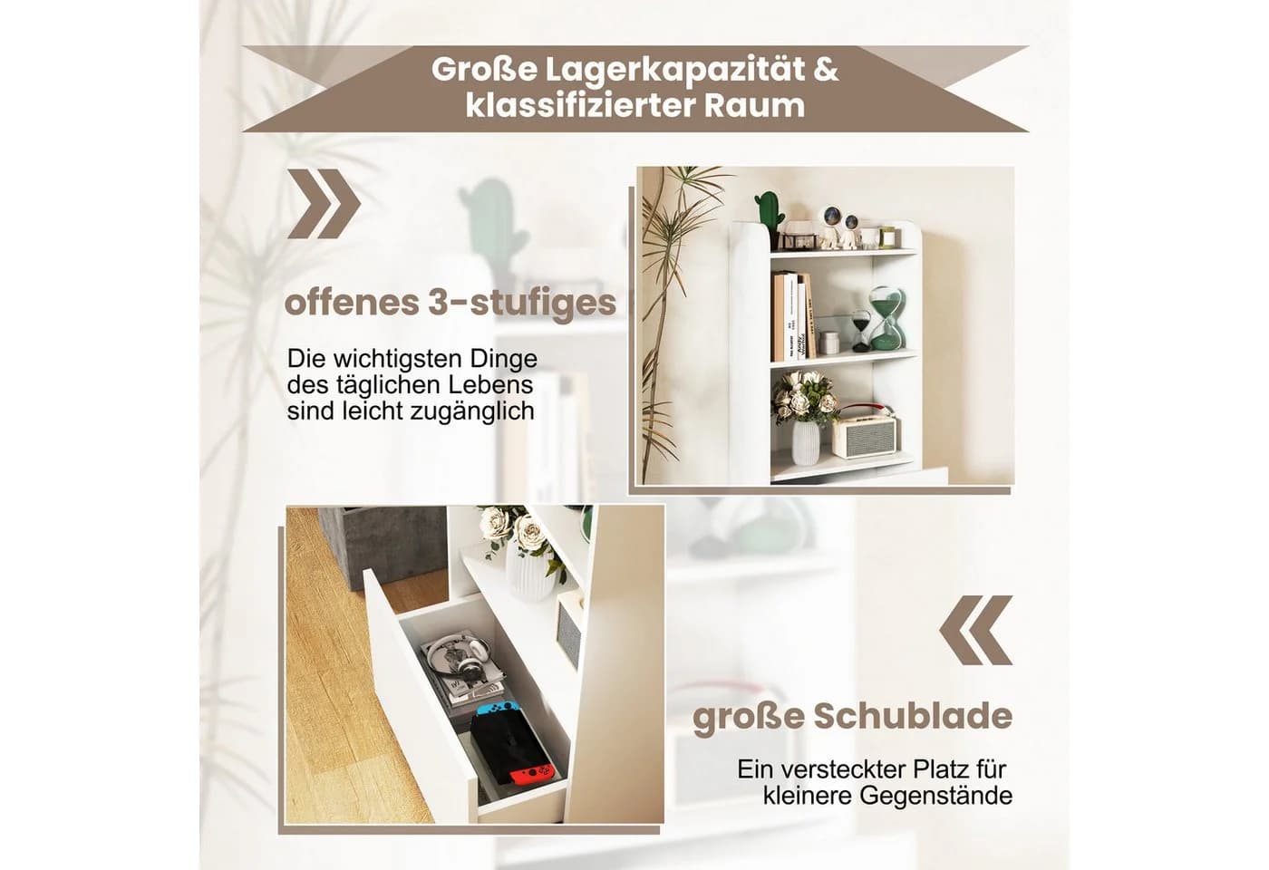 COSTWAY Bücherregal mit Schublade 2 Fächer Weiß Braun - Bild 3