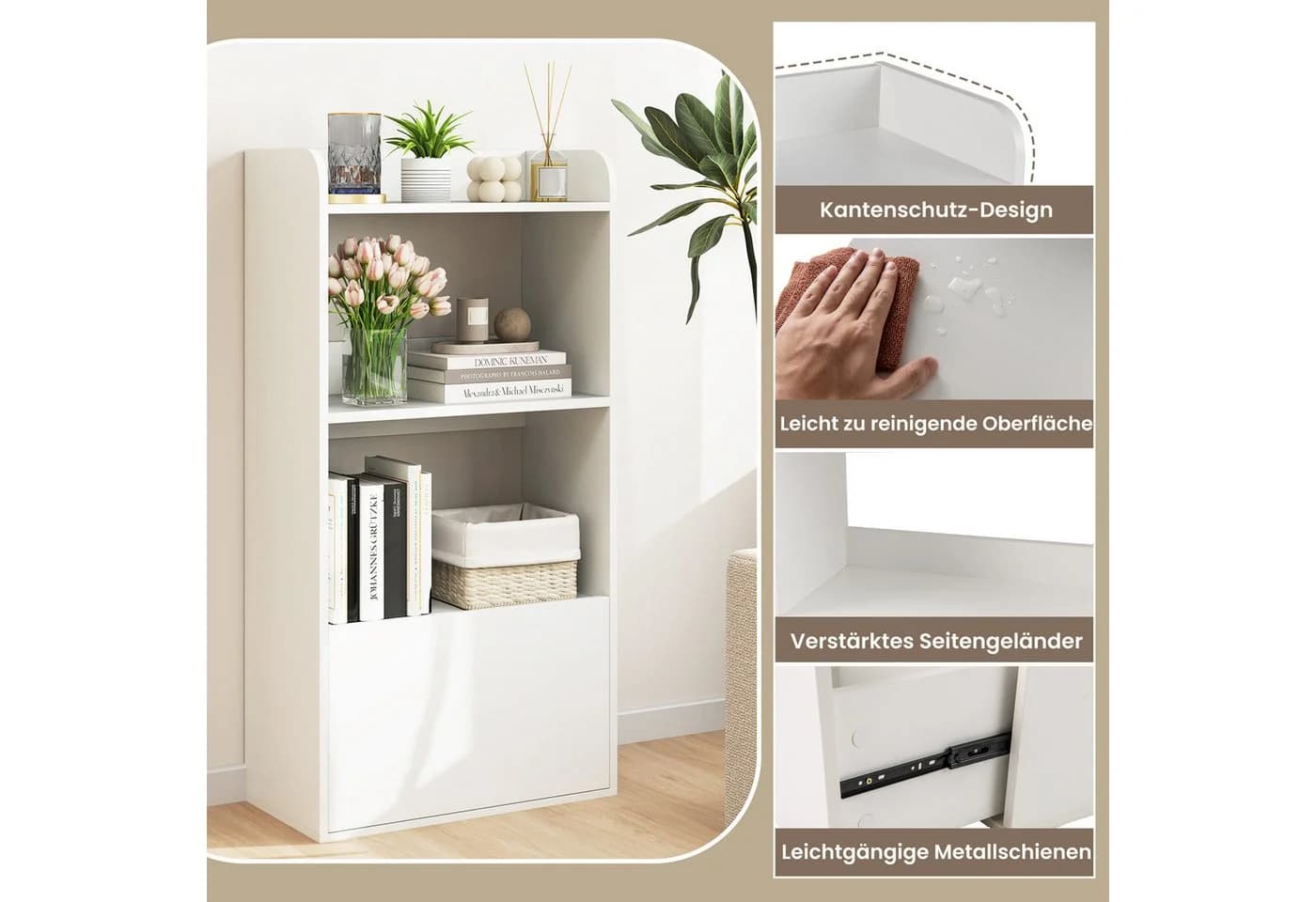 COSTWAY Bücherregal mit Schublade 2 Fächer Weiß Braun - Bild 5