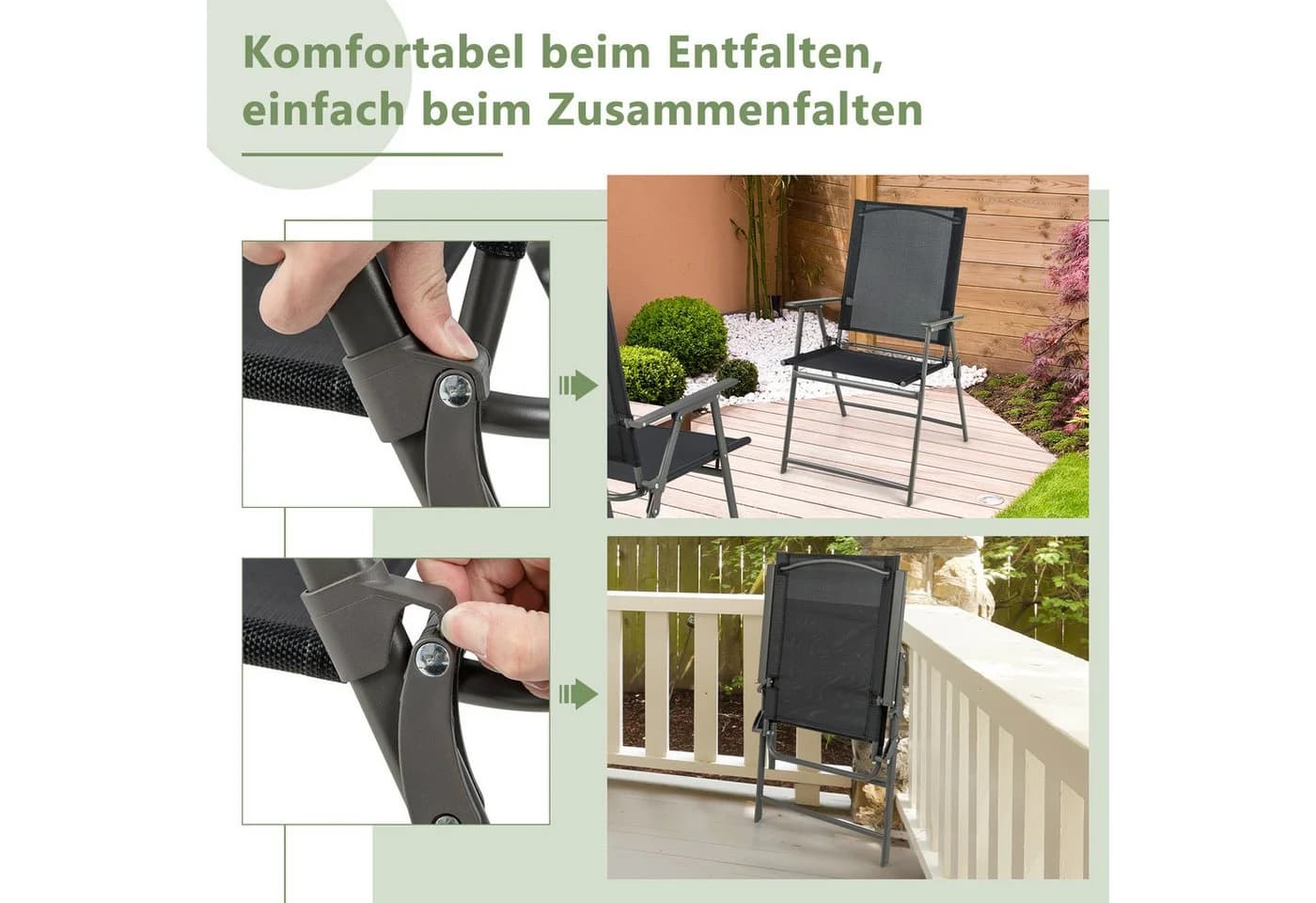 COSTWAY Gartenstuhl Klappstühle 2 St. Schwarz mit Armlehnen - Bild 3