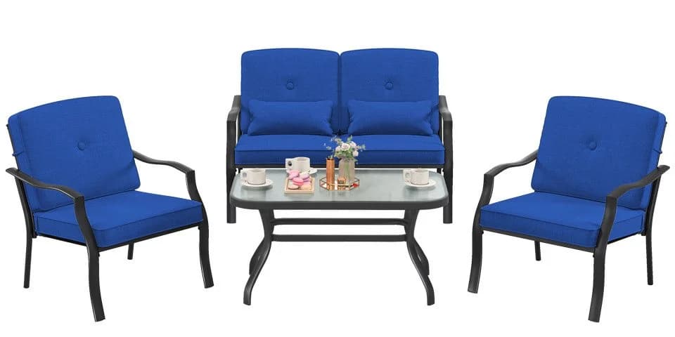 COSTWAY Gartenlounge-Set 4-tlg. Blau Metall mit Kissen - Bild 2