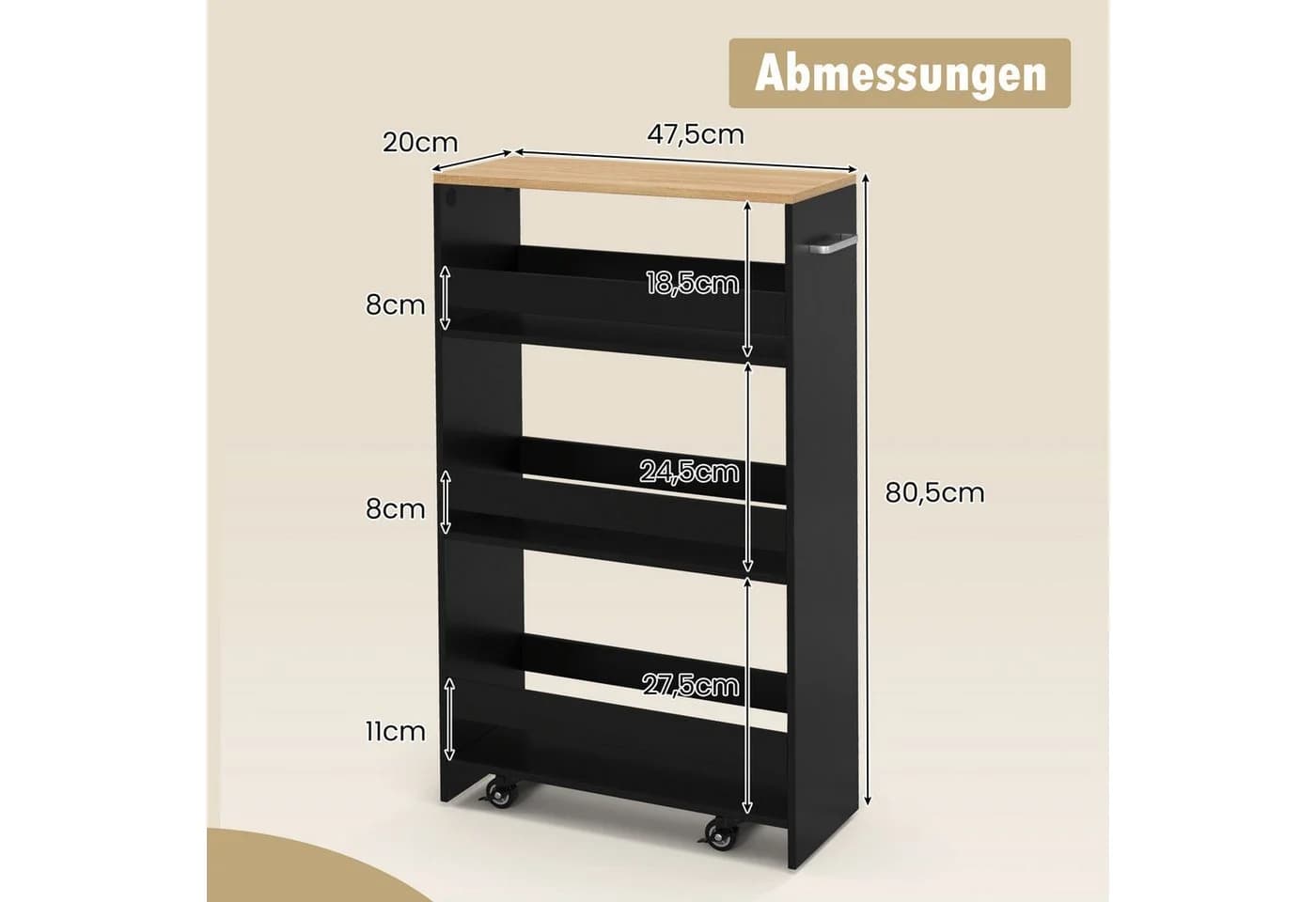 COSTWAY Küchenwagen schmal 4 Ebenen auf Rollen 47,5x20x80,5cm - Bild 3