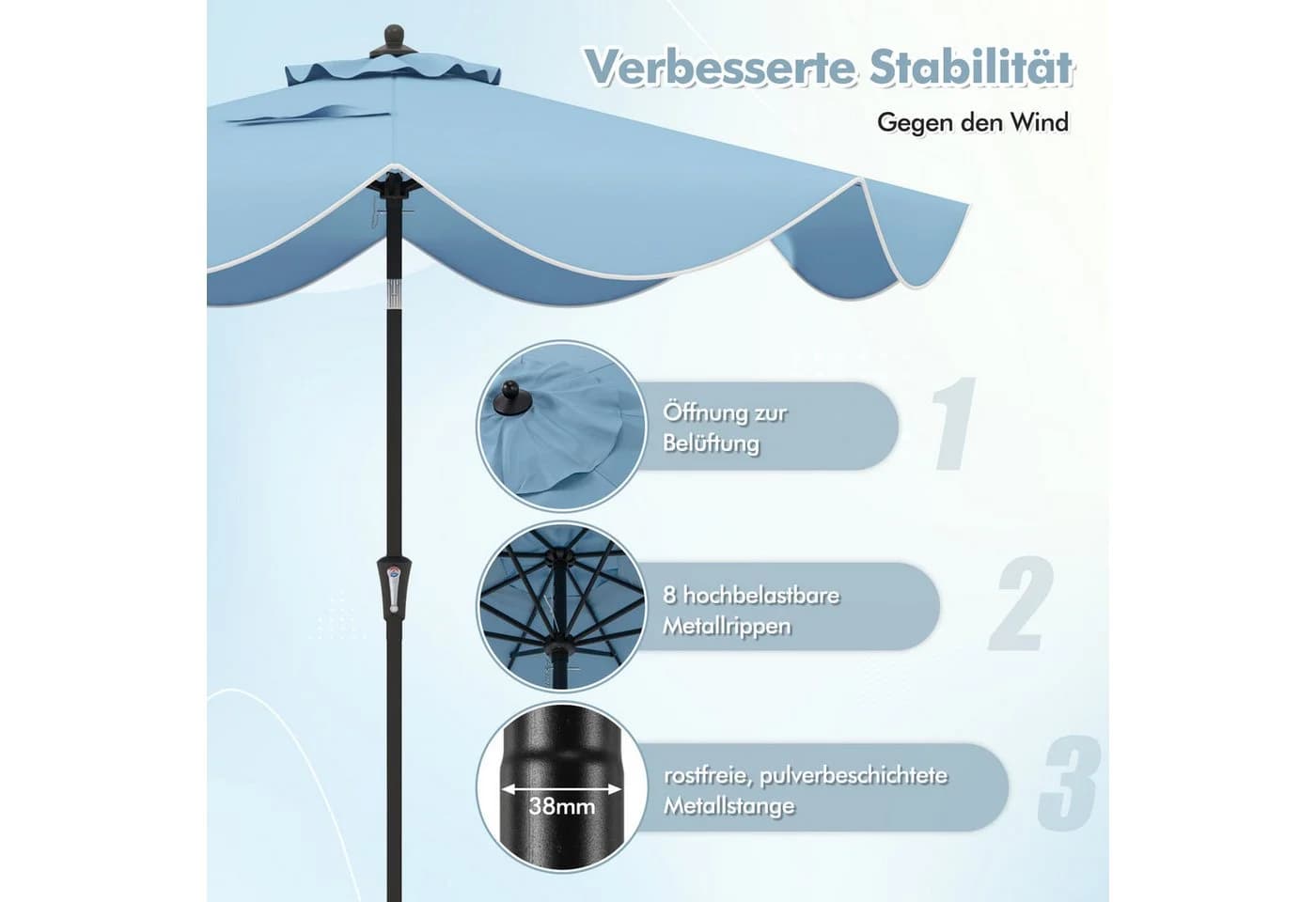 COSTWAY Terrassenschirm Beige mit Kurbel & Volant neigbar - Bild 2