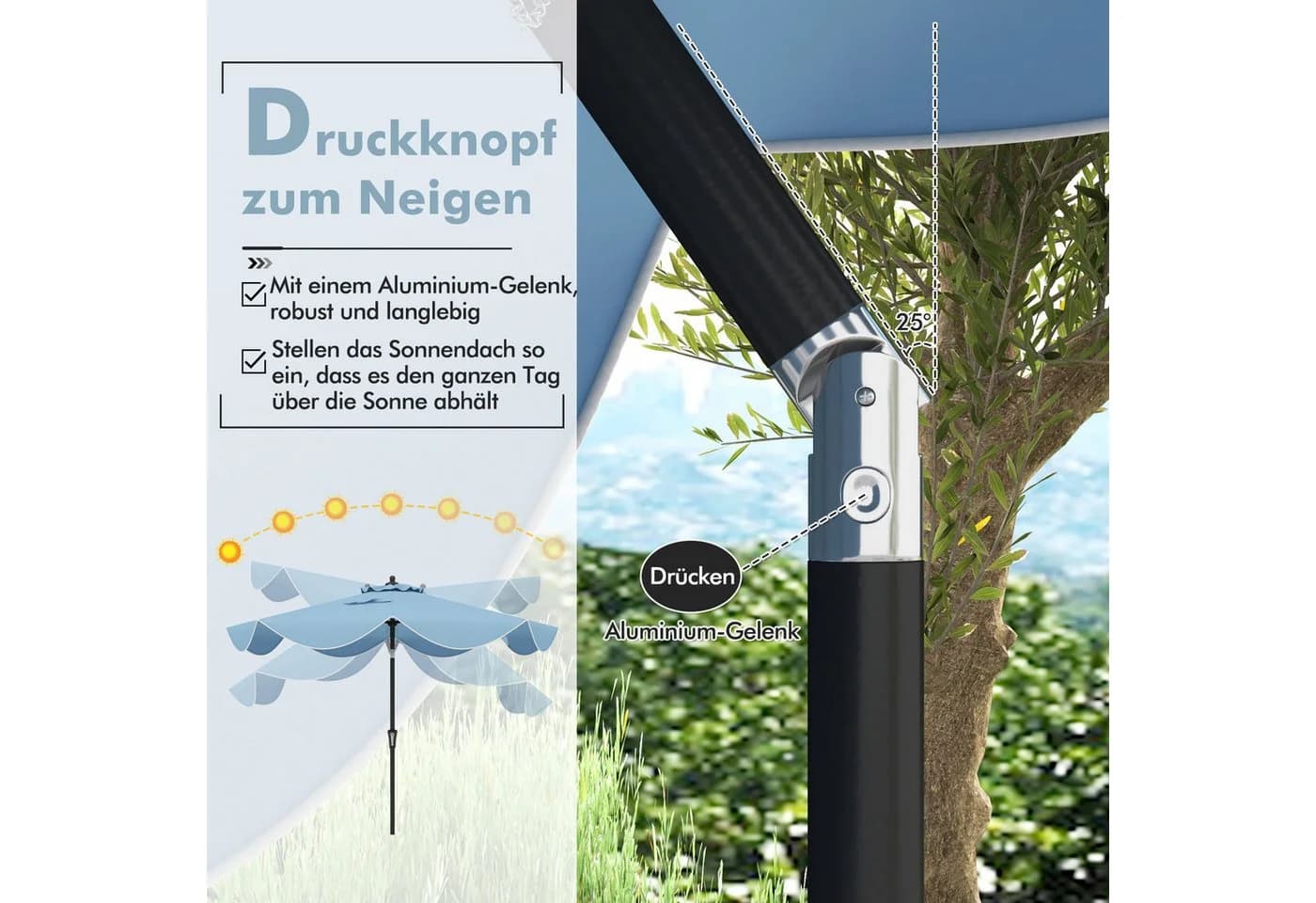 COSTWAY Terrassenschirm Beige mit Kurbel & Volant neigbar - Bild 5