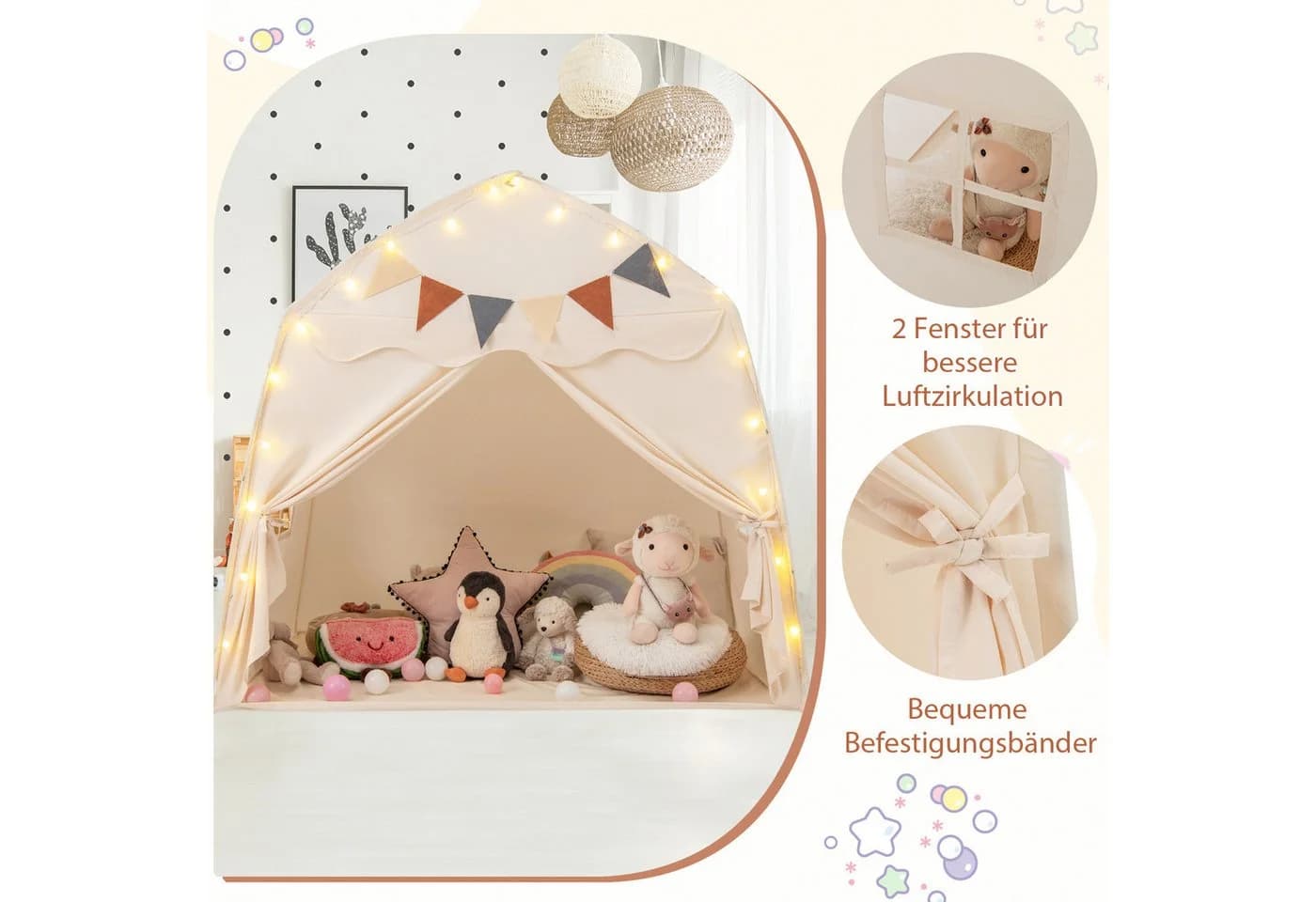 COSTWAY Spielzelt Kinder Spielhaus Boho-Stil 157x98x148cm - Bild 3