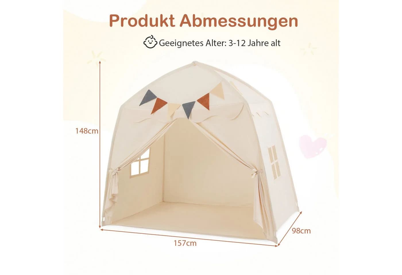 COSTWAY Spielzelt Kinder Spielhaus Boho-Stil 157x98x148cm - Bild 4