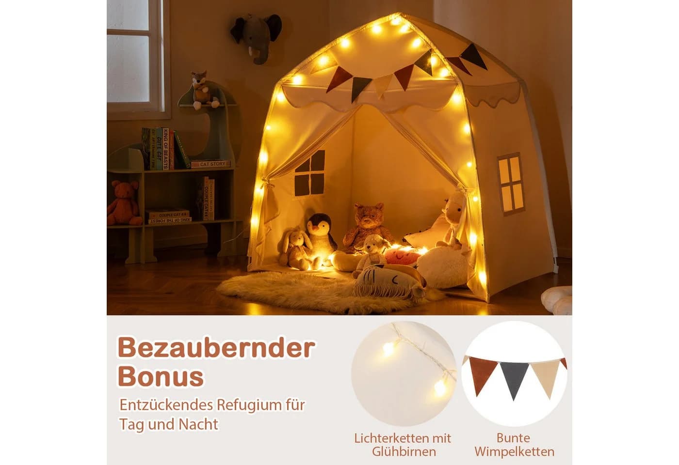 COSTWAY Spielzelt Kinder Spielhaus Boho-Stil 157x98x148cm - Bild 5