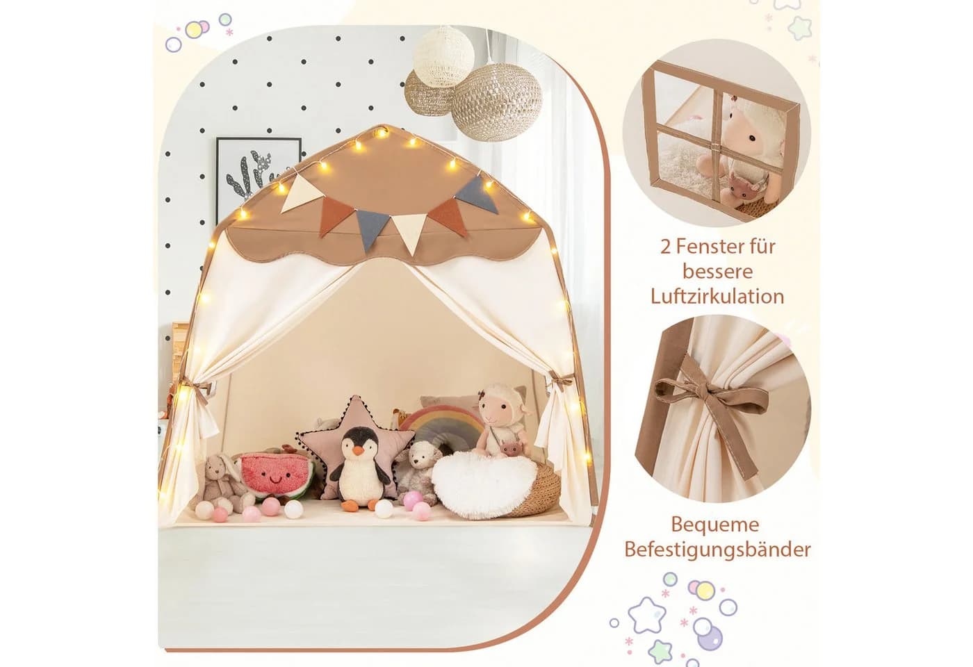 COSTWAY Spielzelt Kinder Spielhaus Boho-Stil 157 x 98 x 148 cm - Bild 3