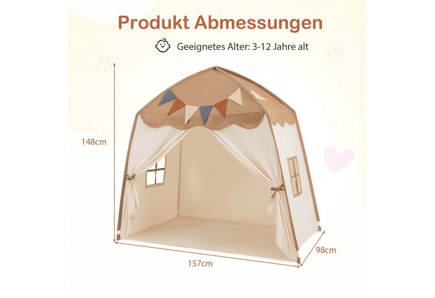 COSTWAY Spielzelt Kinder Spielhaus Boho-Stil 157 x 98 x 148 cm - Bild 4