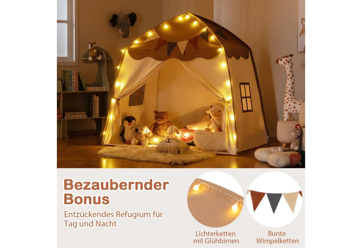 COSTWAY Spielzelt Kinder Spielhaus Boho-Stil 157 x 98 x 148 cm - Bild 5